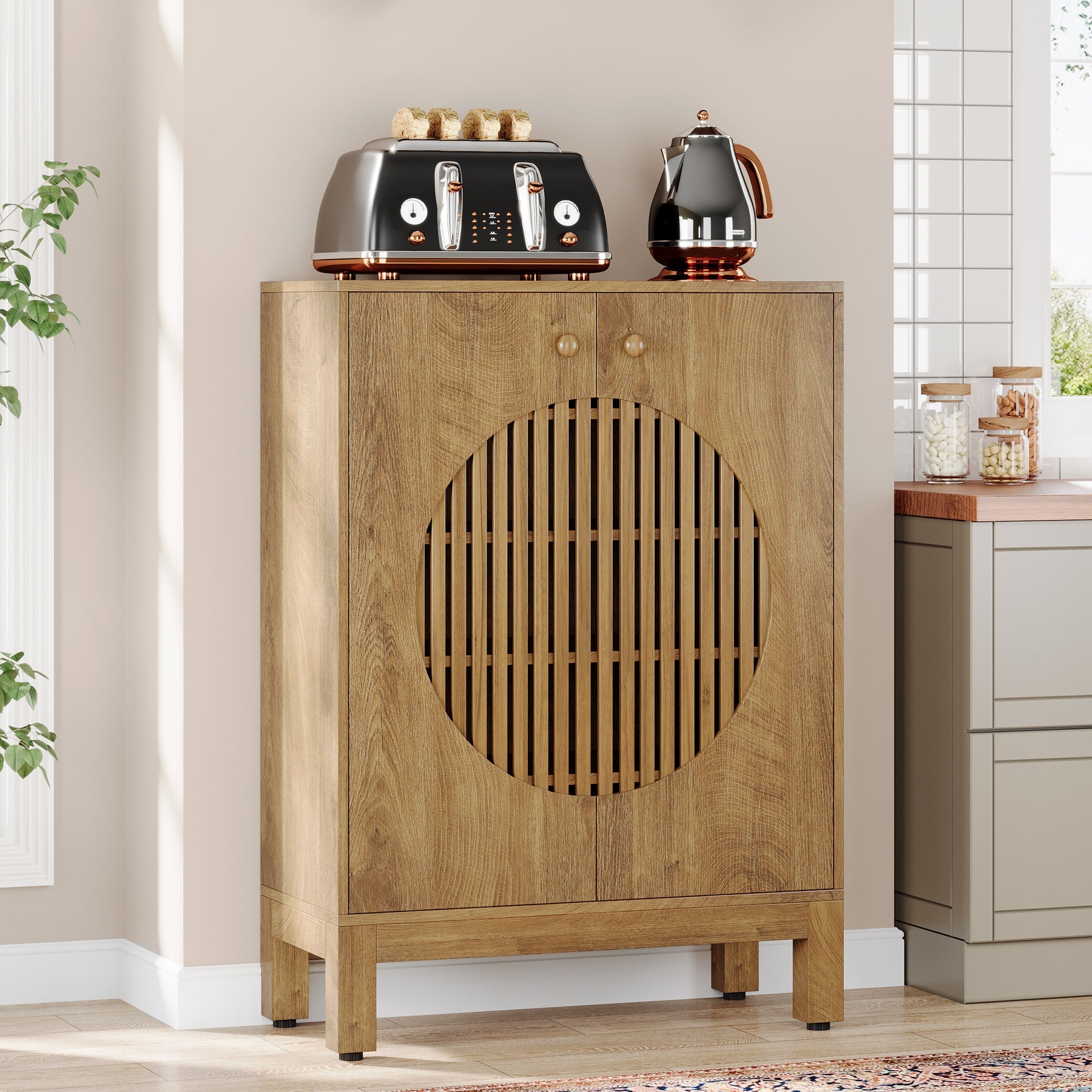 5-Tier Sideboard Buffet Cabinet - Farmhouse Style Kitchen Storage with Removable Shelves - Perfect for Dining Room, Kitchen Organization & Home Decor