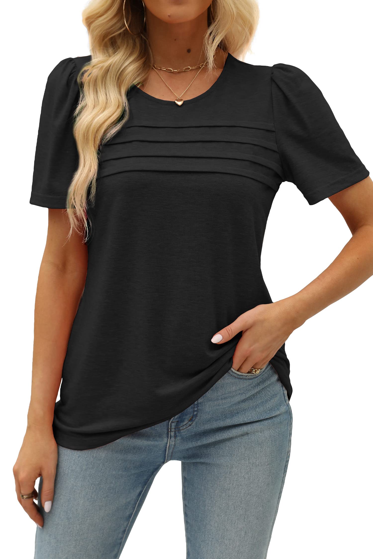 JomeDesign Women's Summer Tops - Short Sleeve Crew Neck T-Shirts with Puff Sleeves | Casual Blouse for Women | Perfect for Beach, Vacation & Everyday Wear