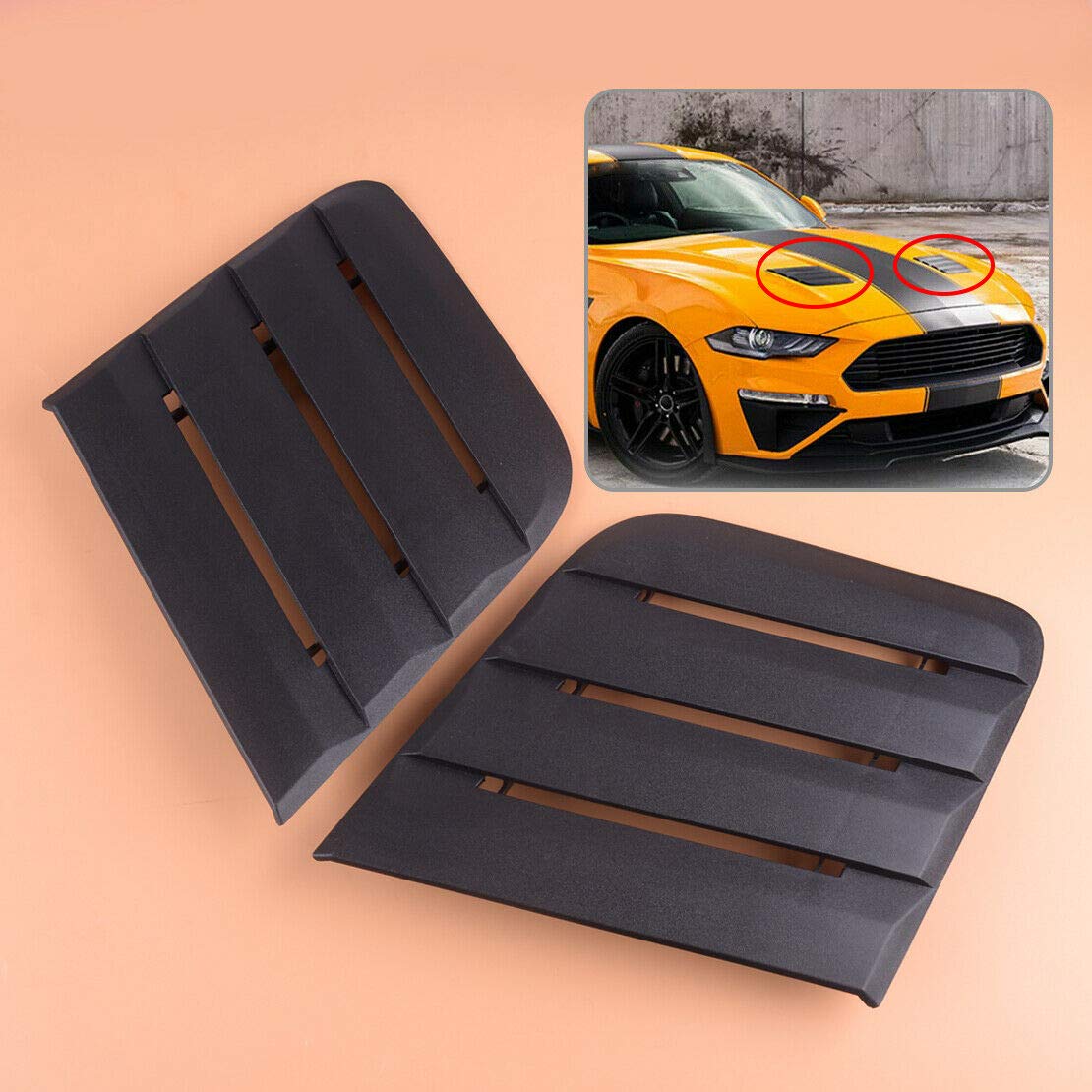 High-Performance Matte Black Hood Vent Heat Extractors for 2018-2019 Ford Mustang | Auto Replacement Parts | Improved Engine Cooling & Aggressive Style | Perfect for Track Days & Street Performance