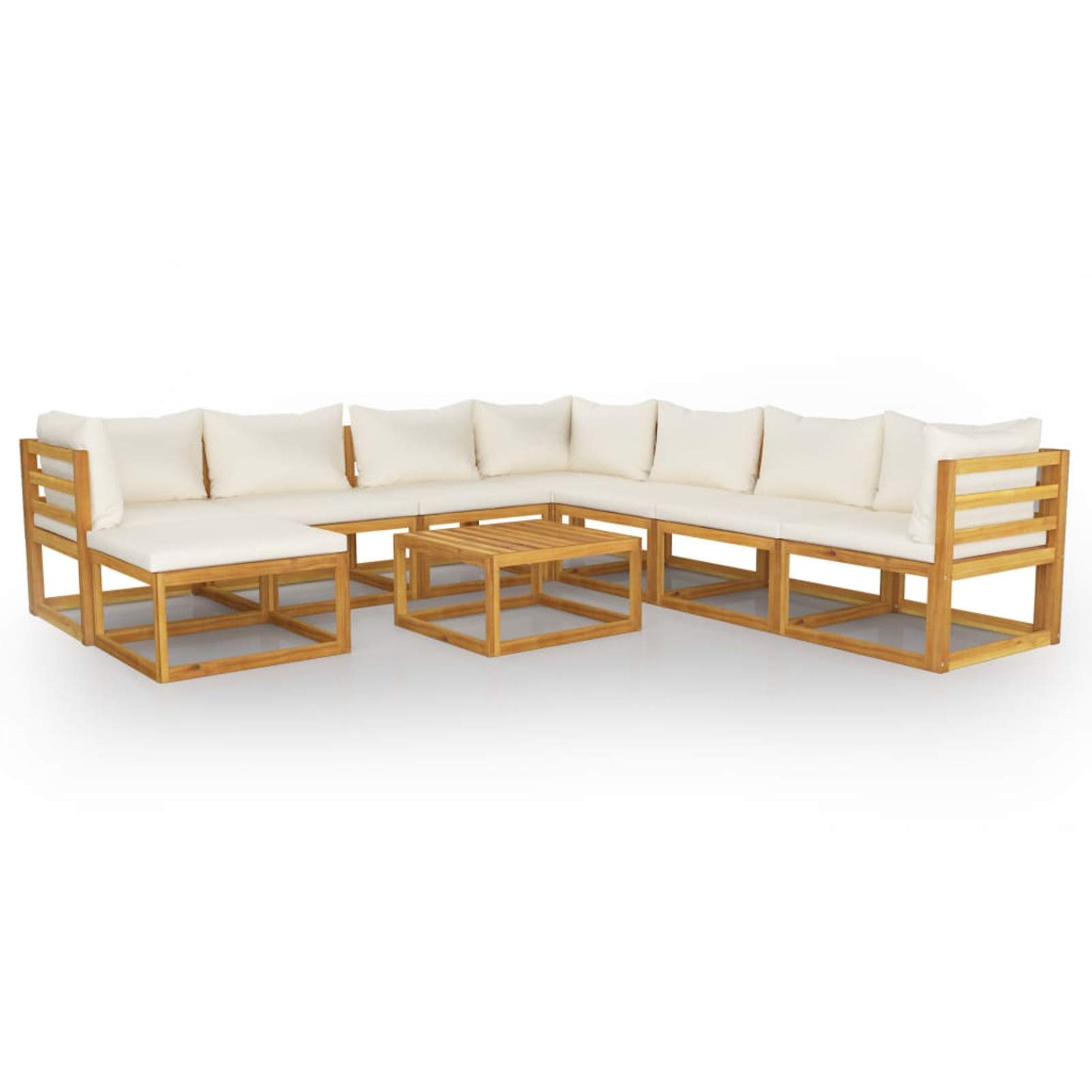 Festnight 9-Piece Patio Lounge Set - Acacia Wood Outdoor Sectional Sofa with Cream Cushions for Garden, Backyard & Deck | Weather-Resistant Modular Conversation Furniture for Relaxing & Entertaining