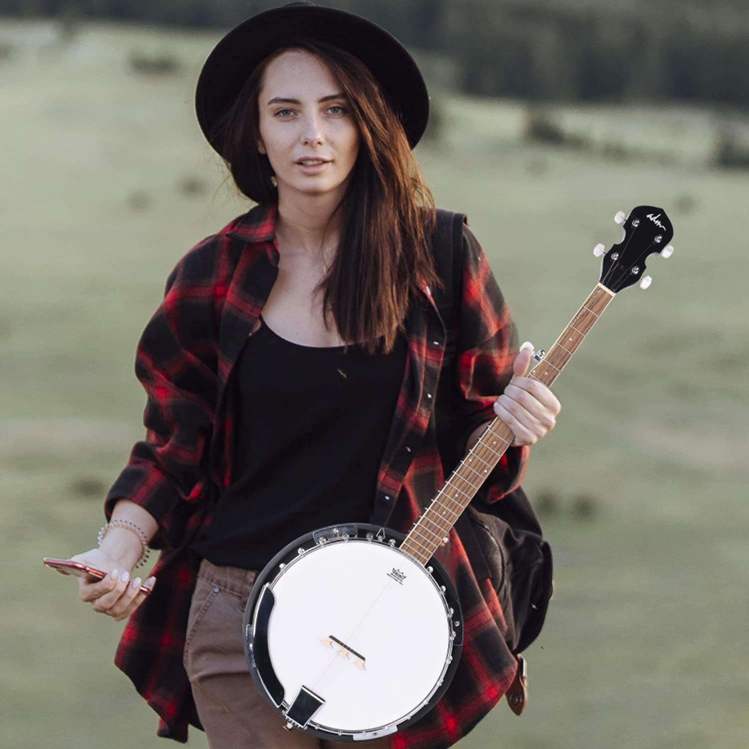 ADM 5-String Full Size Banjo Kit for Beginners - 38 Inch Resonator Banjo with Remo Drum Head, Open/Closed Back Options, Free Lessons & Starter Accessories - Perfect Gift for Adults & Teens (Brown) - Ideal for Bluegrass, Folk Music & Country Performances