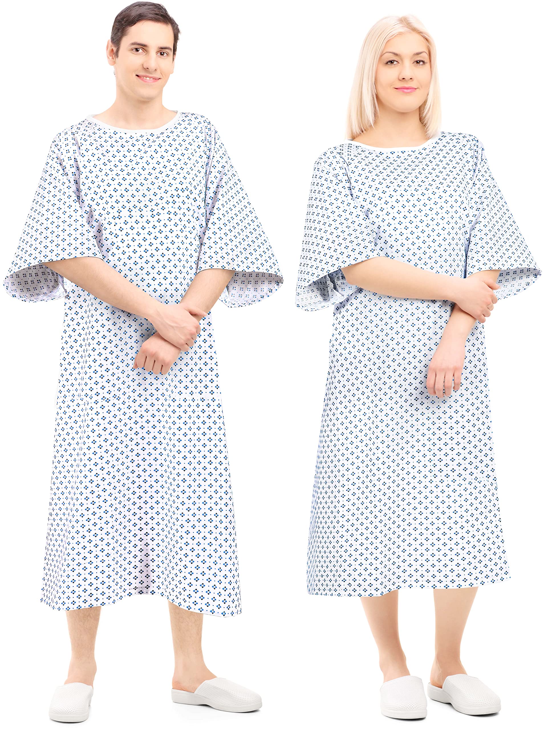 Premium Unisex Patient Gown - Soft Cotton Blend Hospital Gown for Men & Women - Comfortable Back Front Tie Design - Fits Up to 2XL - Reusable & Washable (2-Pack) - Ideal for Hospitals, Clinics, Home Care & Post-Surgery Recovery