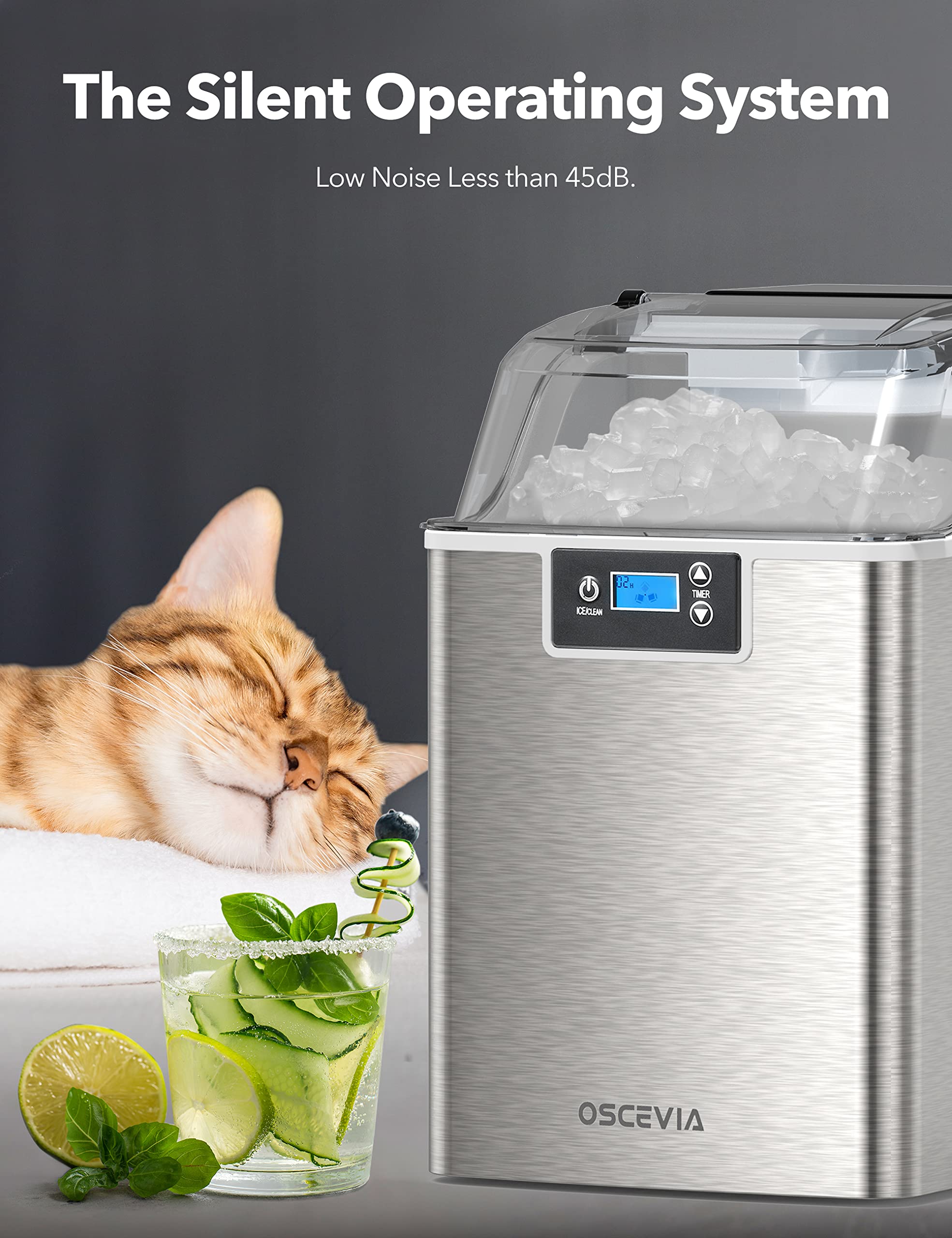 Countertop Nugget Ice Maker 44lbs - Fast 15-Minute Pebble Ice Machine with Self-Cleaning, 4lbs Ice Basket & 2.2L Water Tank - Perfect for Home, Office, Bar Parties & Cocktail Making