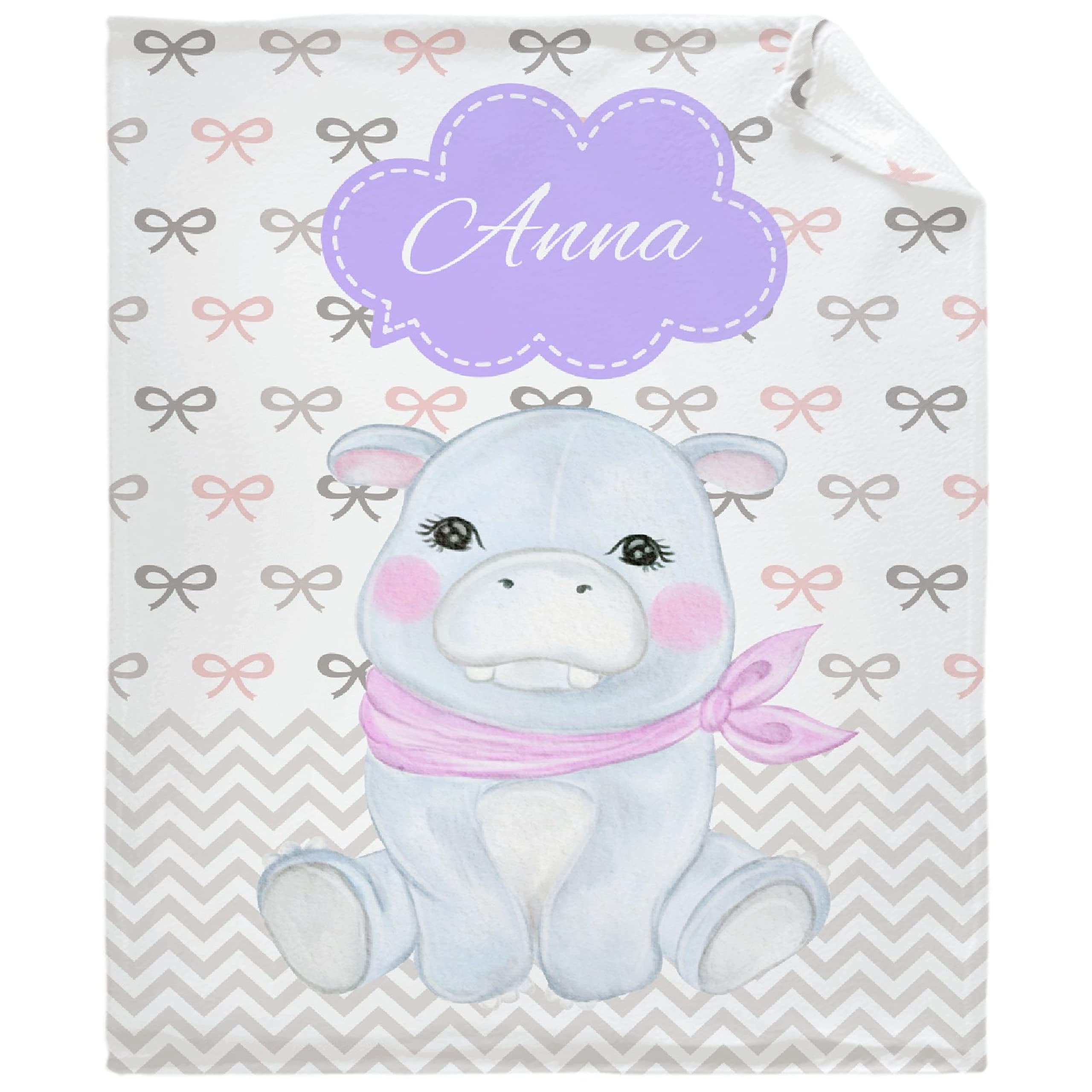 Personalized Baby Blanket with Name - Custom Cute Hippo Fleece Blanket for Newborn Girls & Boys | Soft Cozy XL Throw Quilt for Nursery, Bedroom & Family Gifts | Perfect for Baby Showers, Christenings & Keepsakes