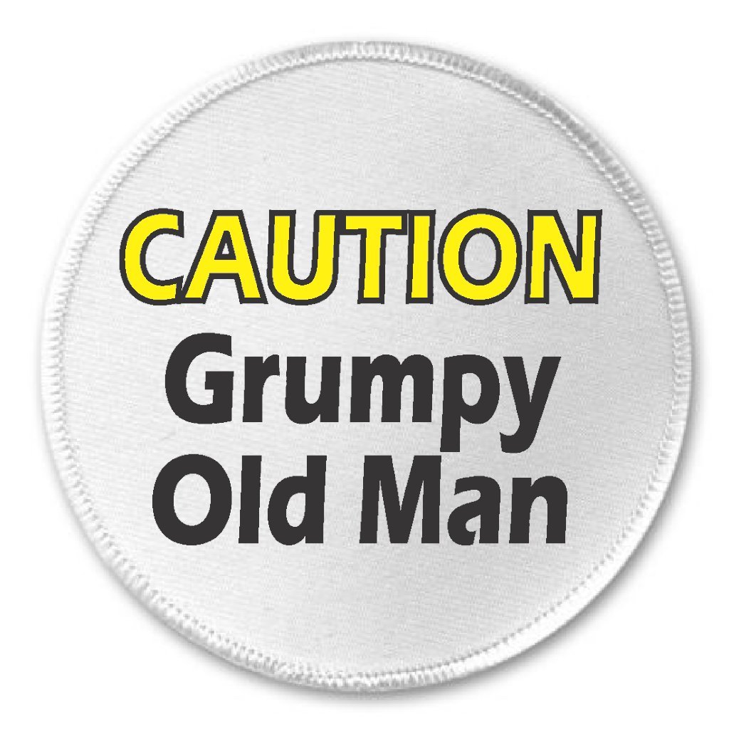 Grumpy Old Man 3 Inch Sew On Iron On Patch for Jackets, Hats & Backpacks - Funny Embroidered Applique for DIY Crafts & Costumes