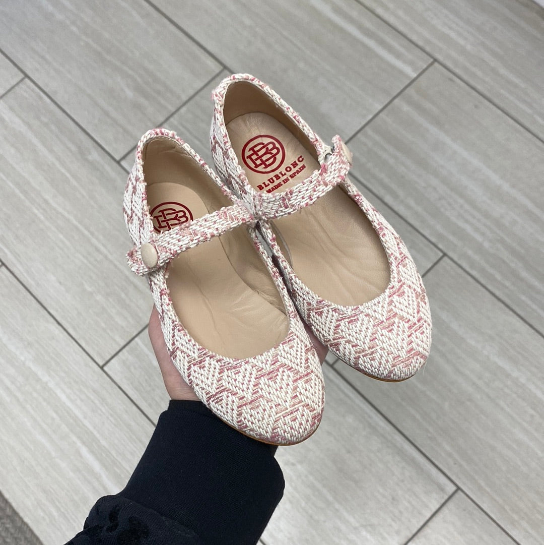 Blublonc Pink Heart Tweed Mary Jane Shoes for Women - Vintage Style Chunky Heel Pumps - Perfect for Valentine's Day, Weddings & Date Nights