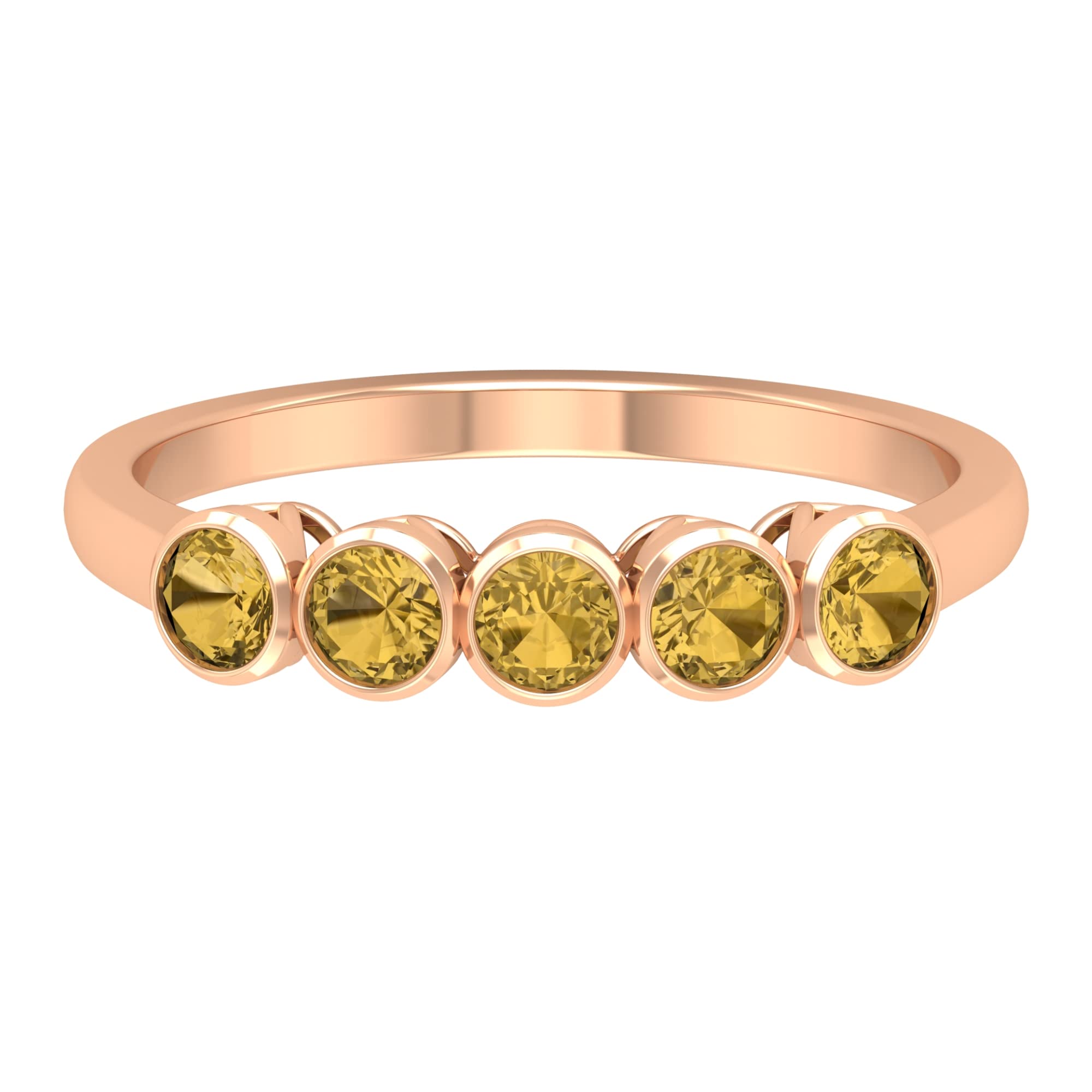 0.50 Carat Citrine Five Stone Ring for Women - 14K Solid Gold Bezel Set November Birthstone Jewelry - Elegant Round Cut Citrine Ring for Everyday Wear, Gift Giving & Special Occasions