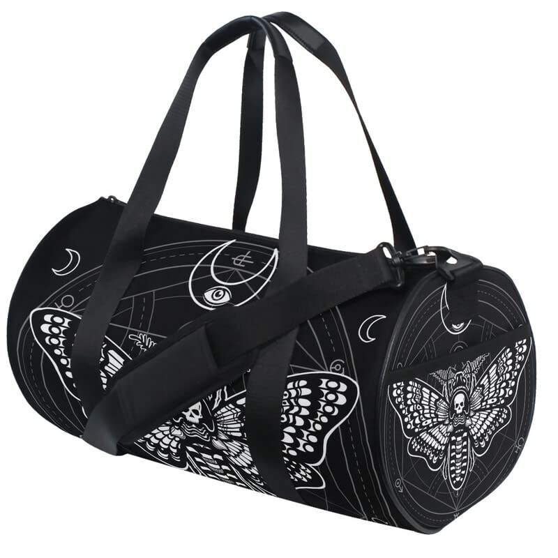 MNSRUU Black Skull Moth Duffle Bag - Large Travel Gym Bag for Men & Women, Waterproof Sports Overnight Weekender Bag for Gym, Workout, Camping, Business Trips & Weekend Getaways