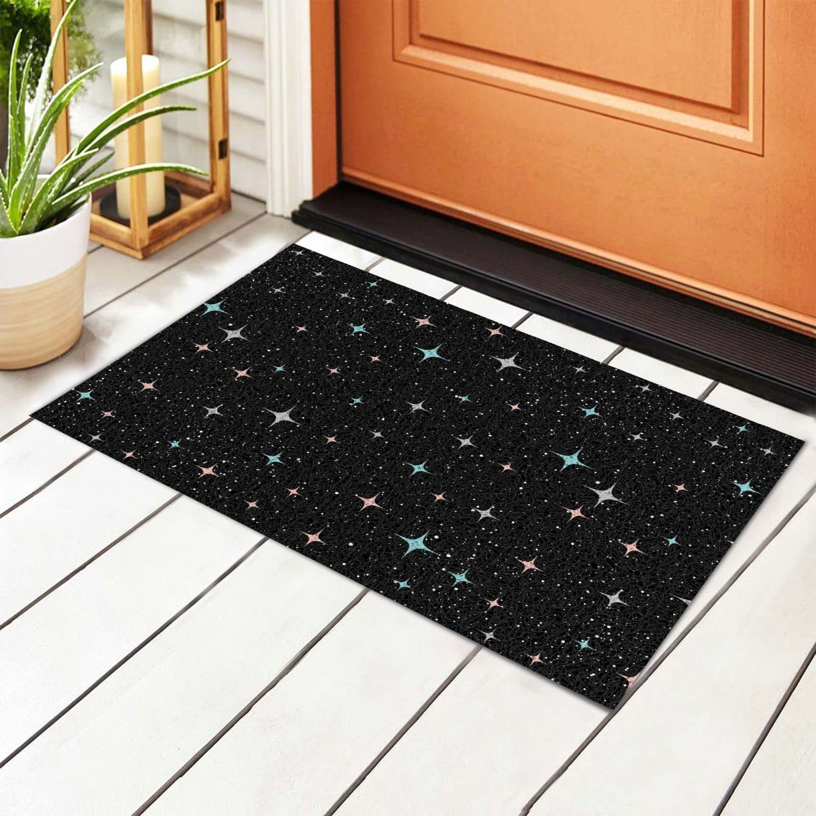 BoeHiop Colorful Stars Welcome Door Mat - Non-Slip Absorbent Indoor/Outdoor Rug for Front Door, Personalized Home Decor - Perfect for Entryway, Patio, and Porch Use