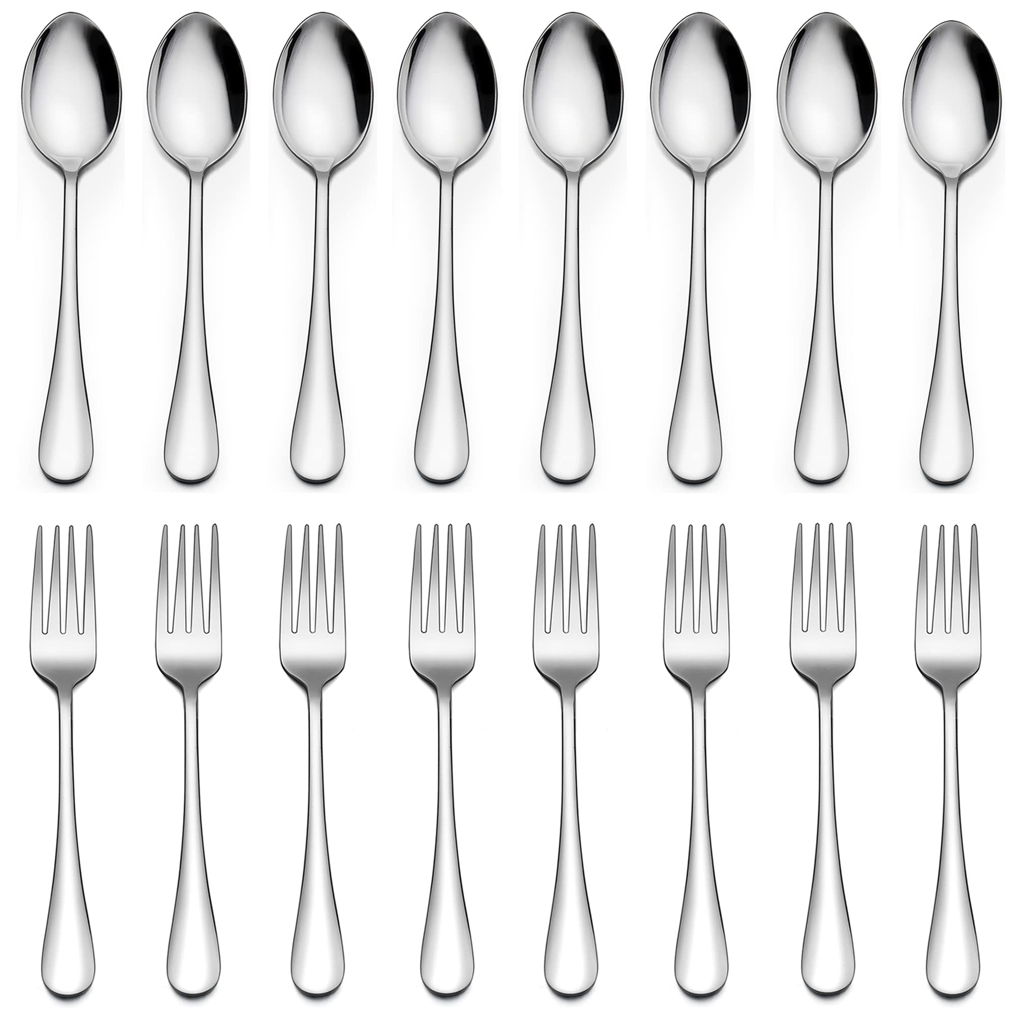 16-Piece Stainless Steel Silverware Set - 8 Dinner Forks & 8 Spoons - Mirror Polished Flatware Cutlery for Home, Kitchen & Hotel Use - Dishwasher Safe - Perfect for Everyday Dining, Parties & Restaurant Service