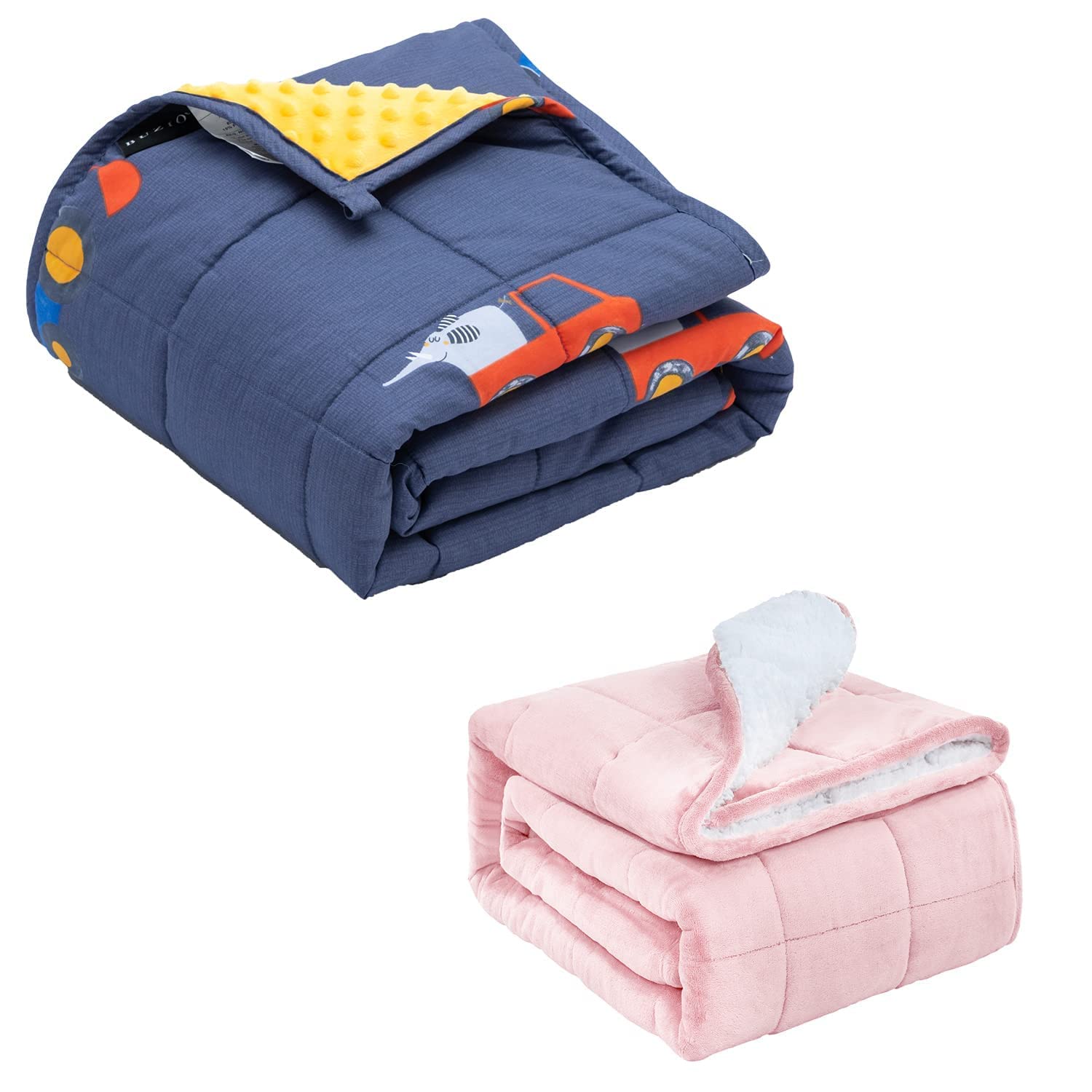 7 lbs Weighted Blanket for Kids - Ultra Soft Minky Fleece & Cotton with Cute Cartoon Prints | 15 lbs Sherpa Fleece Weighted Blanket for Adults - Perfect for Anxiety Relief, Better Sleep & Stress Reduction (Home, Office, Travel Use)