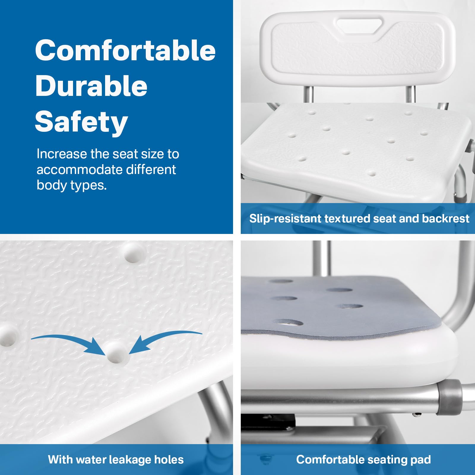 Eosprim 360° Swivel Shower Chair for Bathtub - Adjustable Height Bath Seat with Padded Backrest & Armrests - Non-Slip Rotating Shower Stool for Elderly & Disabled - Ideal for Bathroom Safety and Mobility Assistance