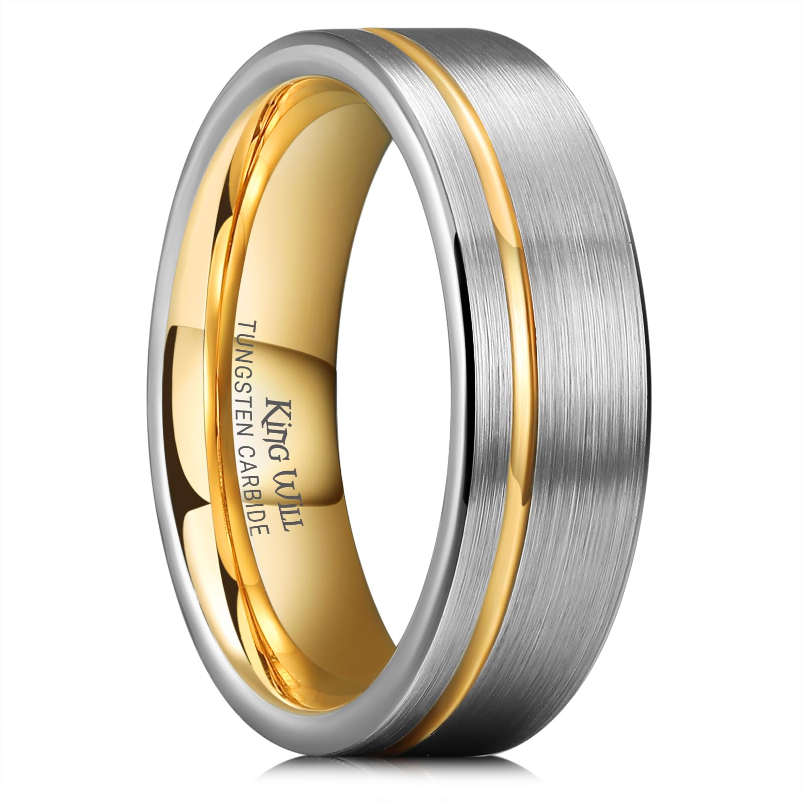 King Will LOOP Men's & Women's Tungsten Carbide Wedding Band - 6mm/8mm Comfort Fit Ring in Black, Silver, Blue & Brushed Gold - Durable & Scratch-Resistant Groove Design for Everyday Wear & Special Occasions