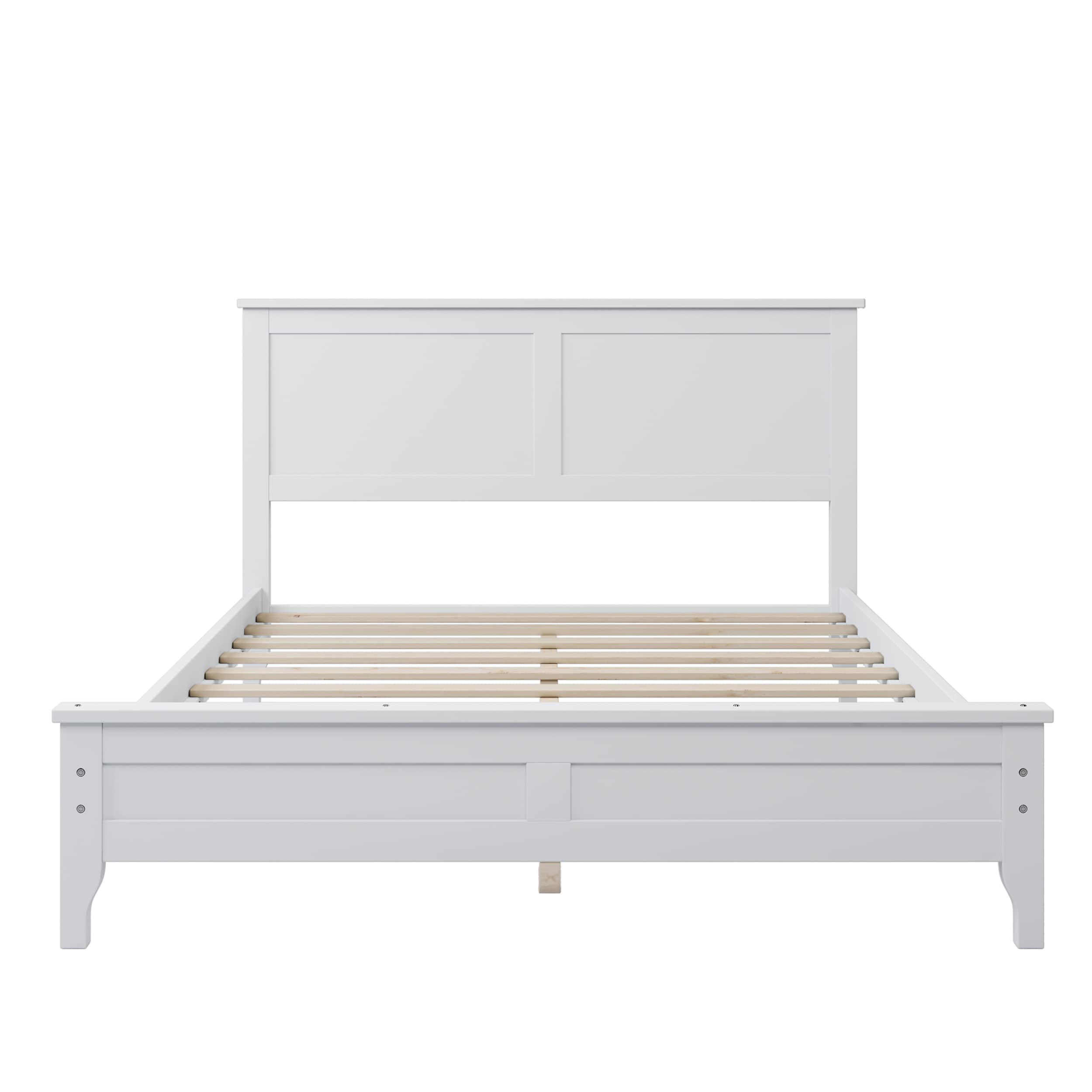 JULYFOX Solid Pine Wood Full Size Platform Bed Frame - Heavy Duty 600lbs Capacity, White Finish with Headboard & Footboard - No Box Spring Needed | Perfect for Modern Bedrooms, Guest Rooms & Dormitories