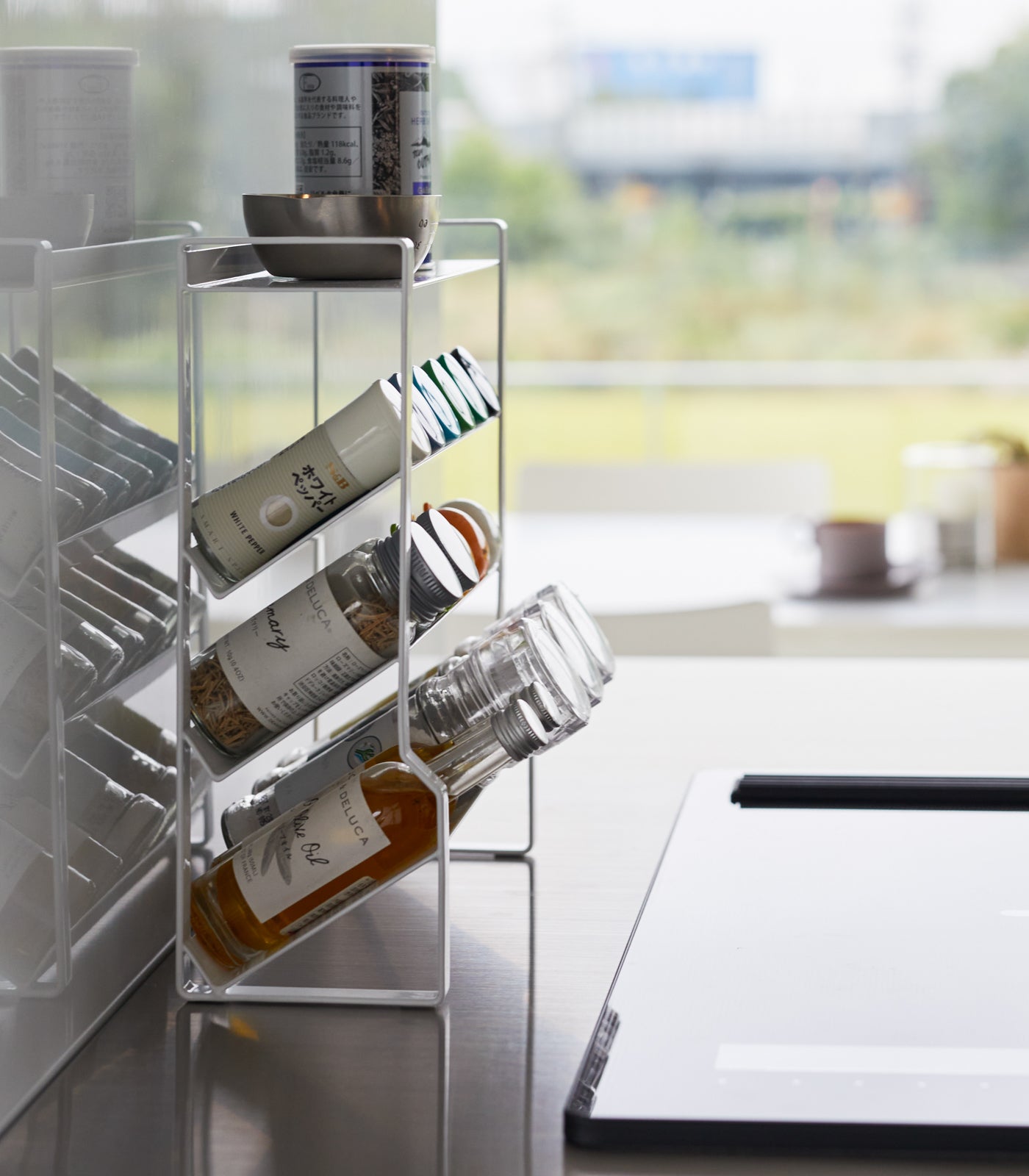 4-Tier Slim Spice Rack Organizer - Space Saving Steel Spice Shelf for Kitchen Cabinet & Countertop - Perfect for Storing Seasonings, Jars & Small Bottles