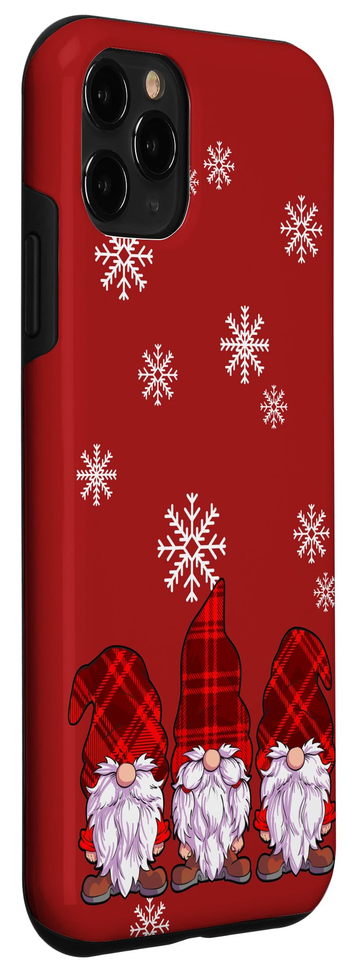 iPhone 11 Pro Case - Festive Christmas Design with Red Buffalo Plaid & Three Gnomes Snow Pattern - Perfect Holiday Gift & Winter Protection for Your Phone