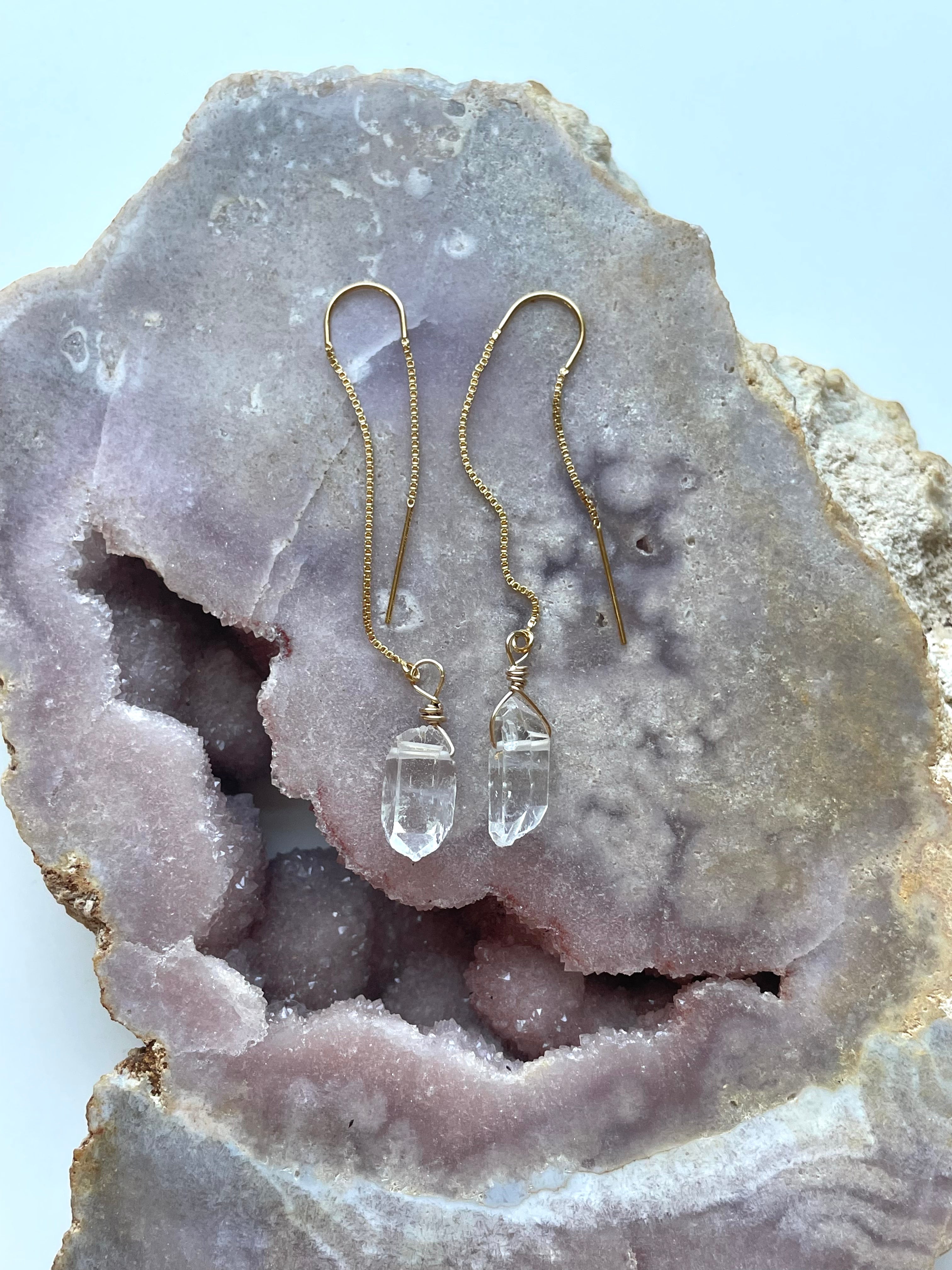 Raw Crystal Quartz Threader Earrings - Gold Filled or Sterling Silver Dangle Earrings for Women | Boho Chic Jewelry for Everyday Wear & Special Occasions