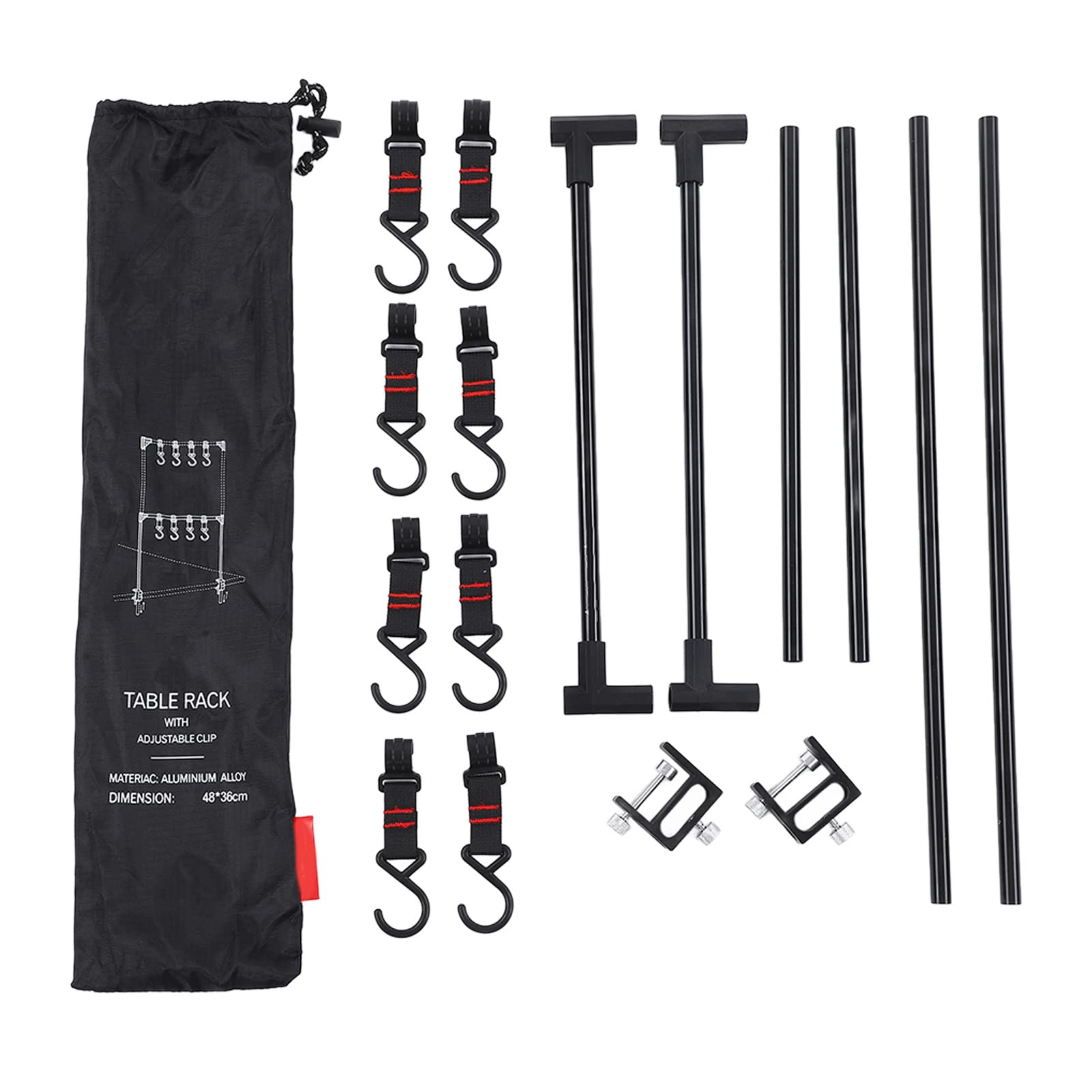 Portable Adjustable Camping Storage Rack - Double Layer Hanging Organizer with Hooks for Camp Cookware, Fishing Gear & BBQ Tools | Perfect for Outdoor Adventures, RV Trips & Backpacking