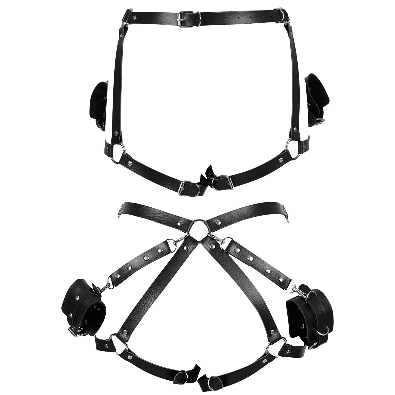Women's Punk Leather Body Harness - Adjustable Garter Belt with Wrist & Leg Straps for Halloween, Rave, BDSM, and Gothic Fashion