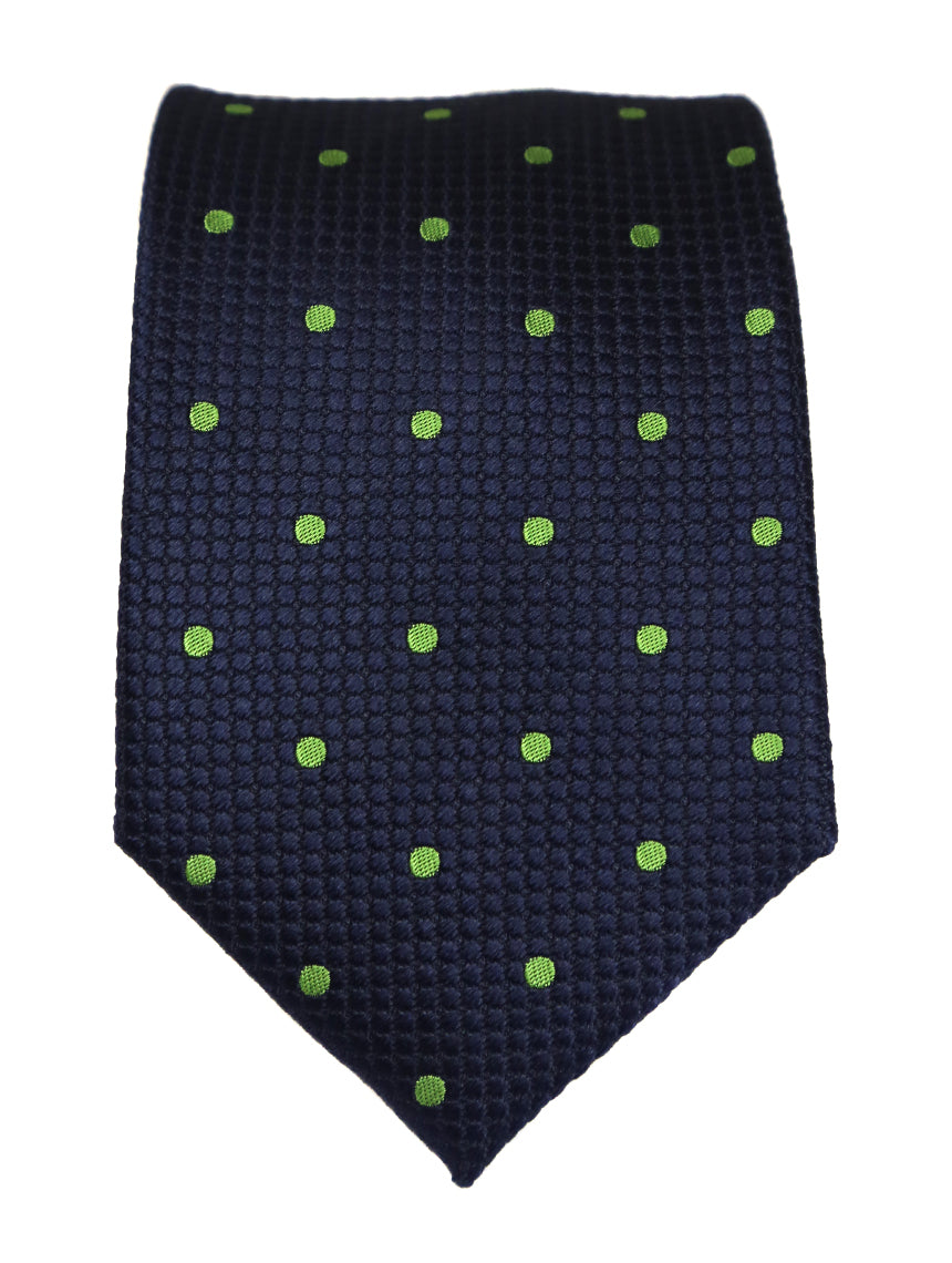 DÉCLIC Classic Spot Tie for Men - Navy & Green Striped Silk Necktie - Perfect for Weddings, Business Meetings & Formal Events
