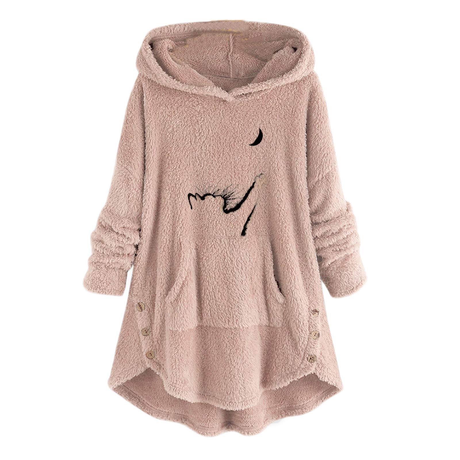 Miximx Women's Skull Print Zip Up Hoodie - Oversized Pink Long Sleeve Sweatshirt for Fall Fashion | Casual Streetwear, Halloween Costume, Gothic Style Outfit