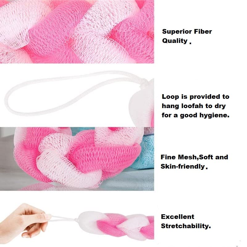 Premium Exfoliating Loofah Sponge for Women & Men - Long Back Scrubber with Soft Texture, Pack of 2 (Purple & Blue) | Ideal for Shower, Bath & Deep Skin Cleansing