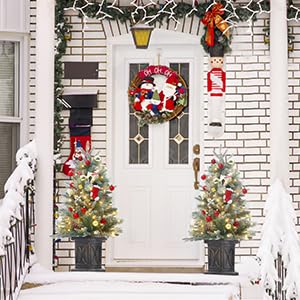 GARVEE 3ft Pre-Lit Artificial Christmas Tree with Vintage Potted Base - Flocked Snow, 78 Warm White LED Lights & Red Berries - Festive Holiday Decor for Home, Office, and Party Decorations
