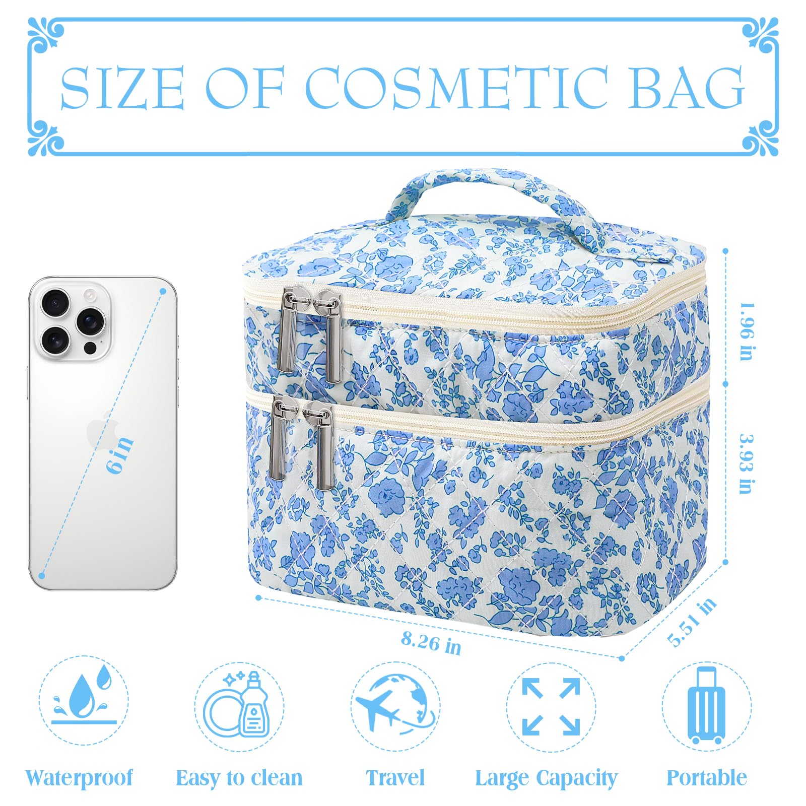 Coquette Double Layer Floral Makeup Bag with Compartments for Women | Travel Cosmetic Organizer | Perfect for Daily Use & Vacation Essentials