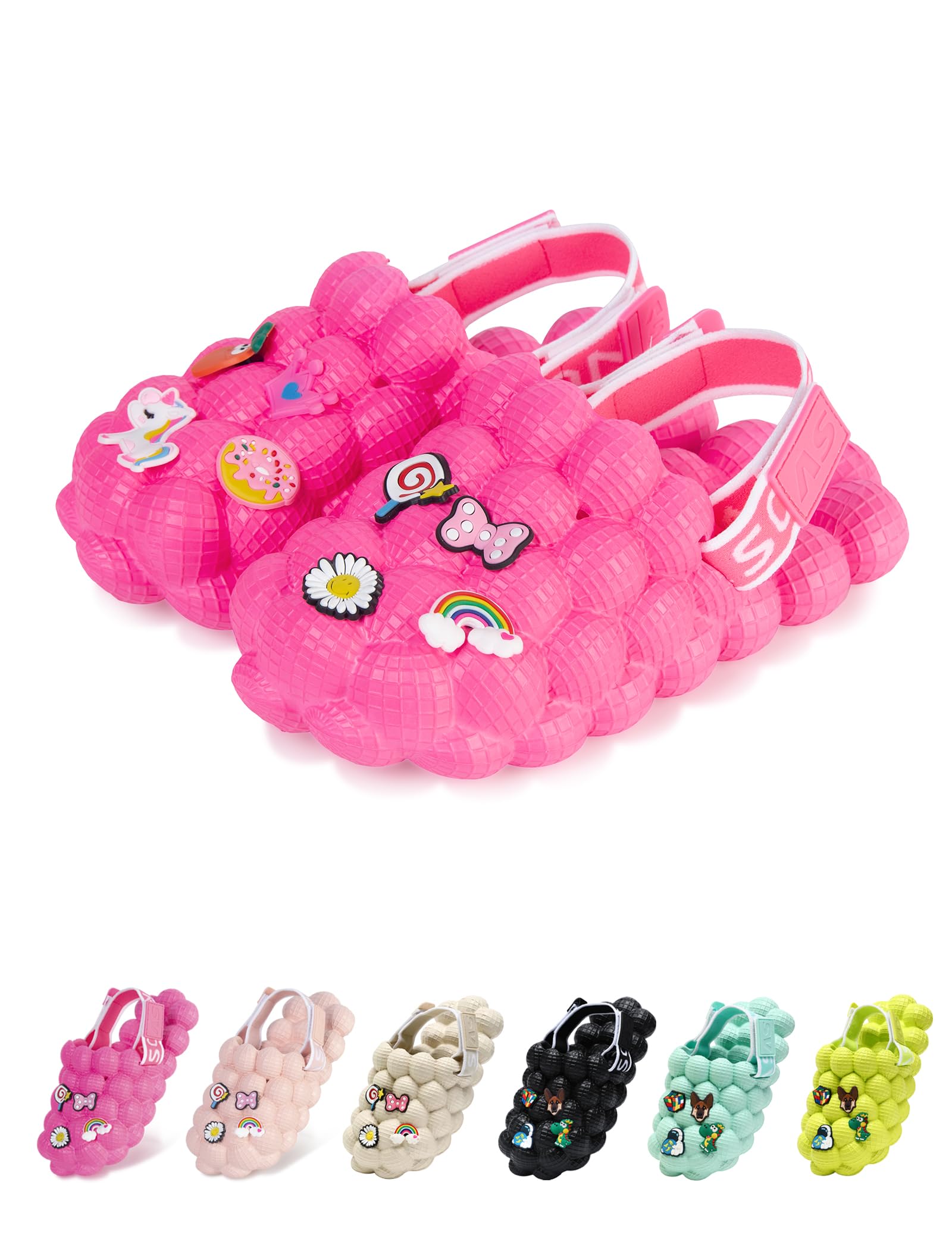 Kids Bubble Slides with Funny Massage Balls & DIY Charms - Adjustable Elastic Band Toddler Sandals for Indoor & Outdoor Play - Perfect for Beach, Pool, and Backyard Fun