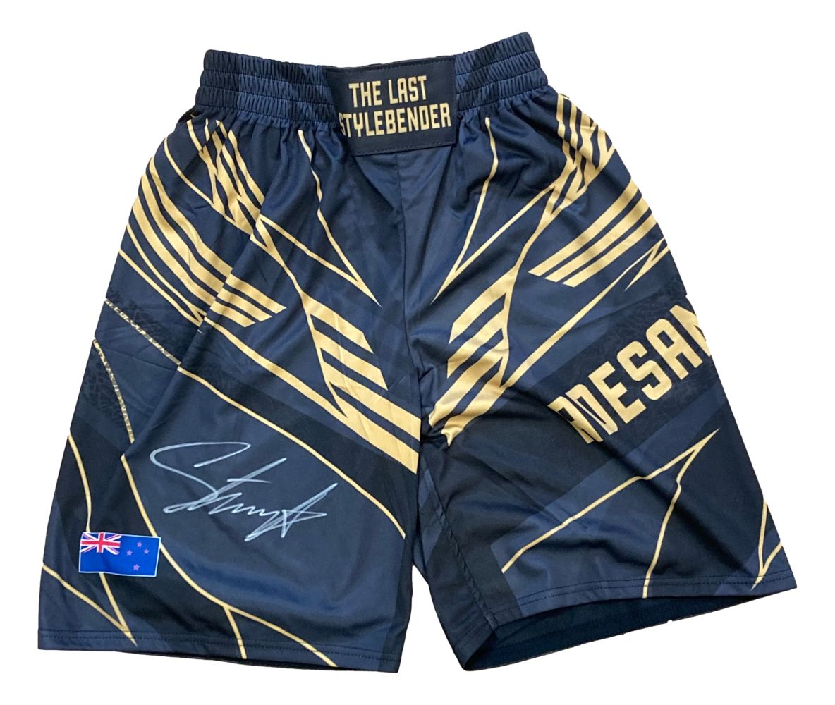 Israel Adesanya Signed Custom Black MMA Fight Shorts - Authentic Collectible for UFC Fans & MMA Memorabilia - Perfect for Display, Gifts & Sports Enthusiasts