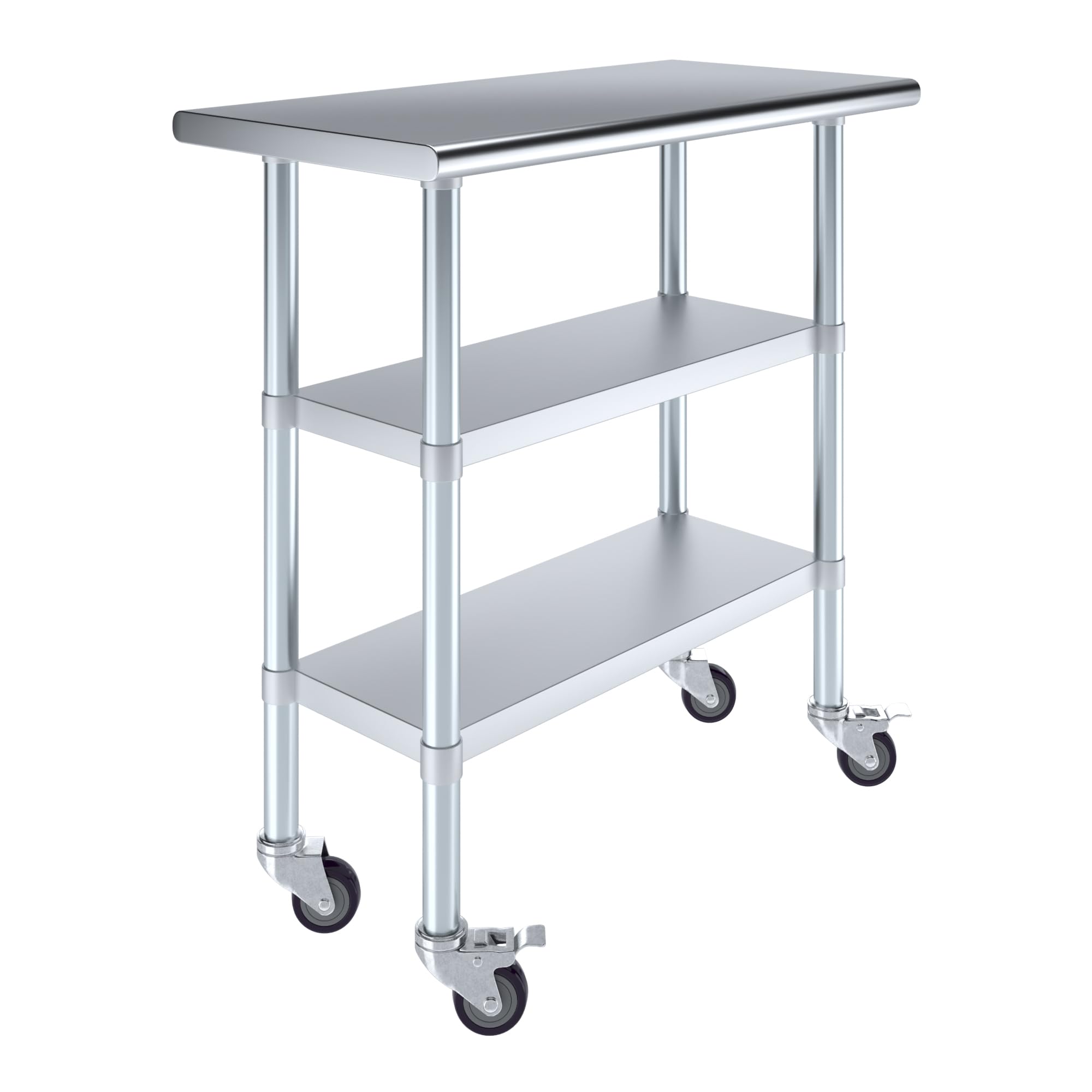 AmGood Stainless Steel Work Table with 2 Shelves & Casters | 36