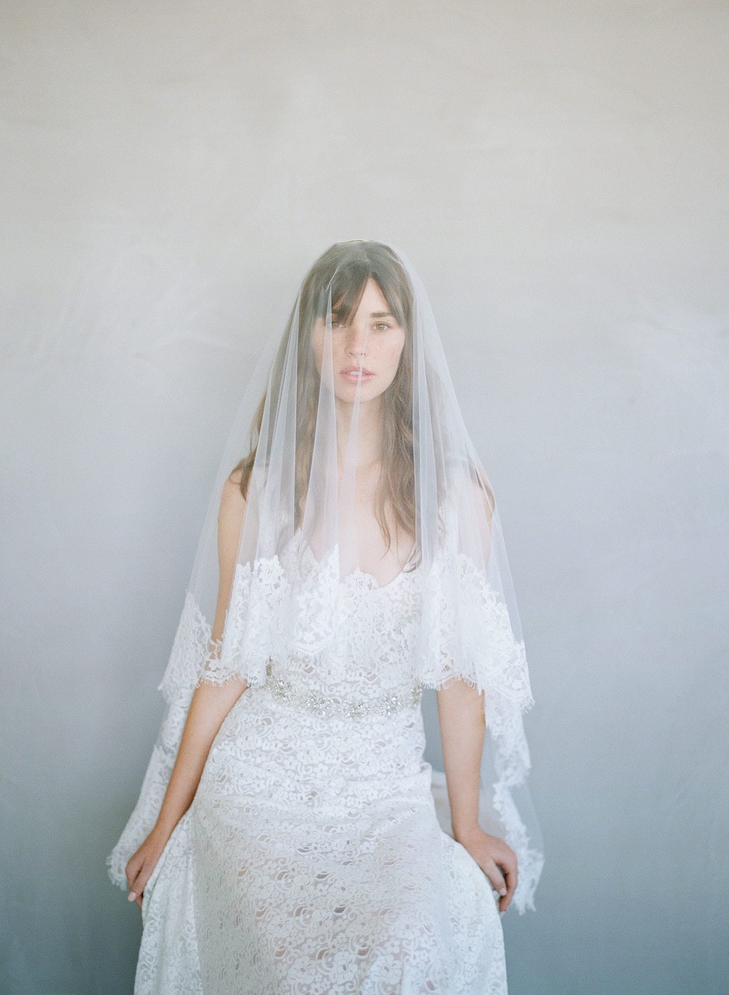 Elegant French Lace Wedding Veil with Blusher - Style #787 | Classic Bridal Accessory for Church Ceremony & Romantic Photoshoots