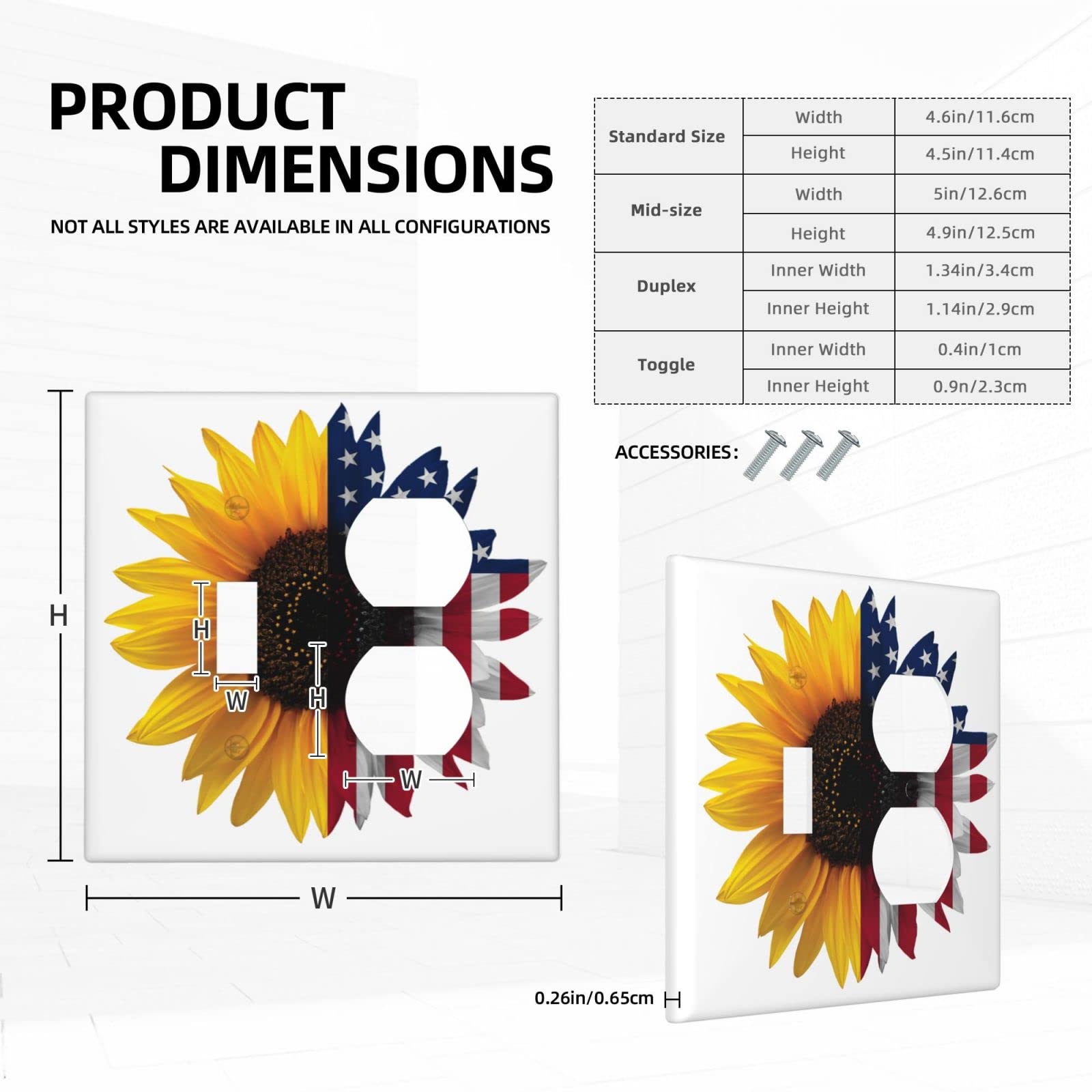 American Flag Sunflowers 2-Gang Light Switch Cover Decorative Wall Plate - Rustic Outlet Cover for Kitchen, Bedroom, Living Room & Office Decor | Durable Electrical Switch Plate for Home Art Decoration