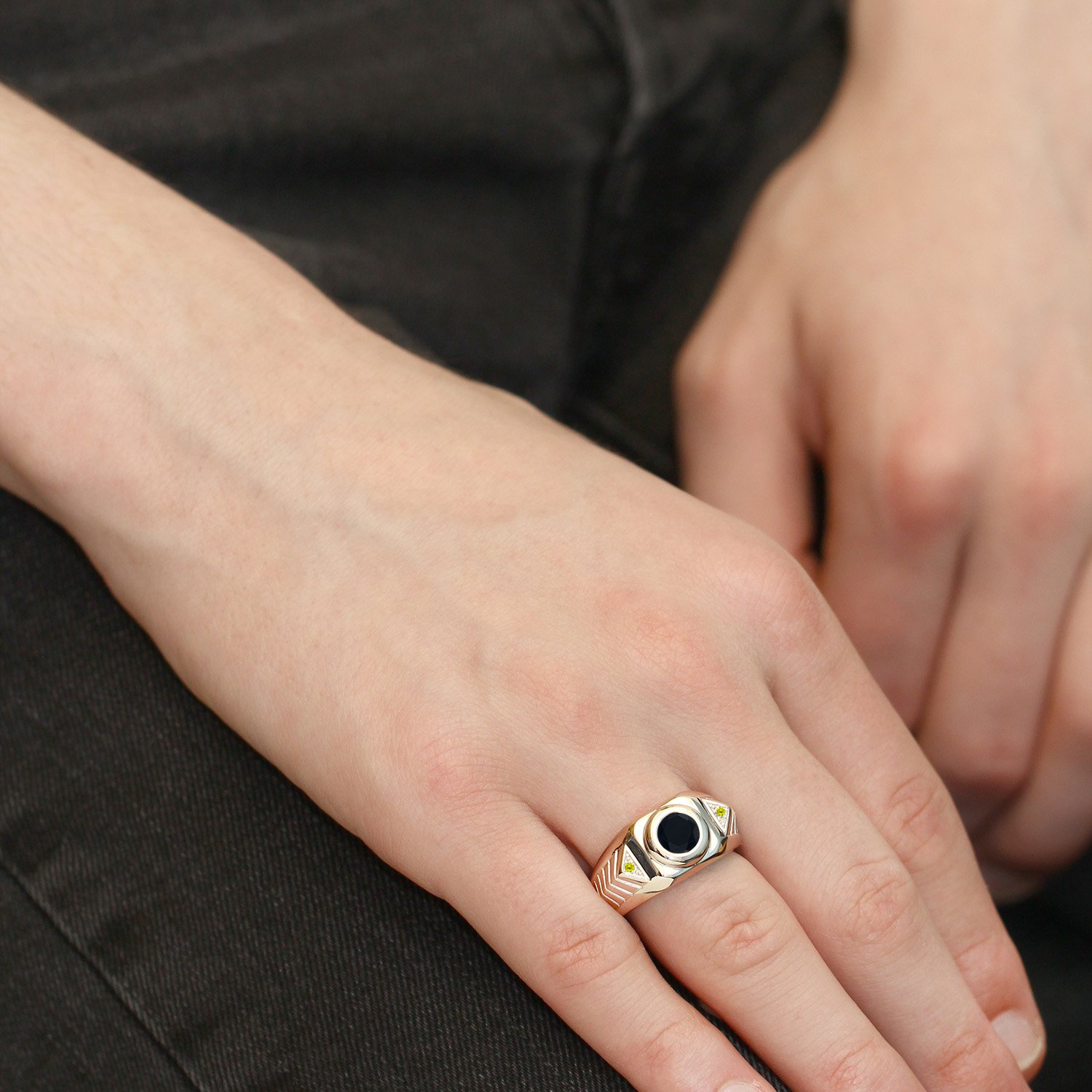 1.68 Ct Round Black Onyx & Canary Diamond 925 Sterling Silver Men's Ring | Gem Stone King | Elegant Wedding Band & Anniversary Gift for Him
