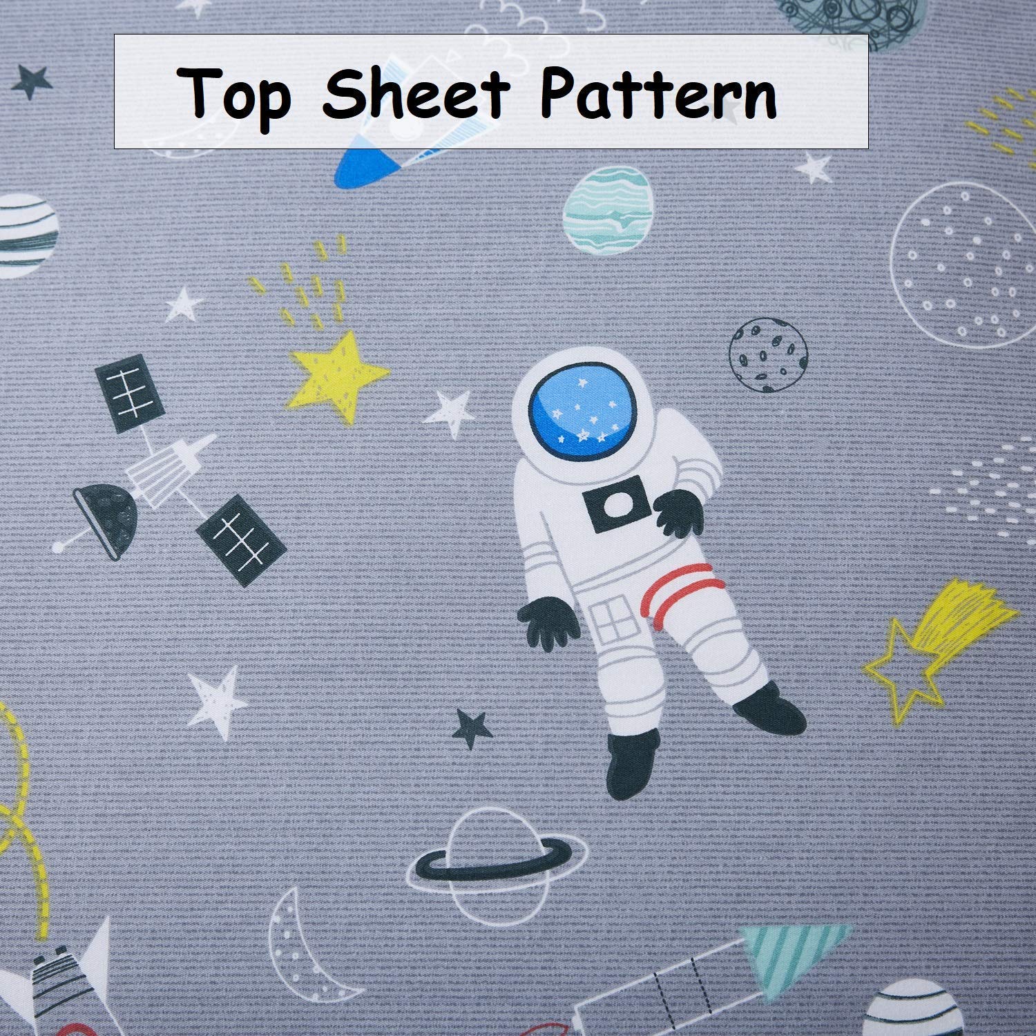 Brandream 7-Piece Queen Size Bed in a Bag - Gray Astronaut Themed Reversible Cotton Bedding Set with Duvet Cover & Sheets | Space-Themed Kids Room Decor for Boys & Girls Bedrooms