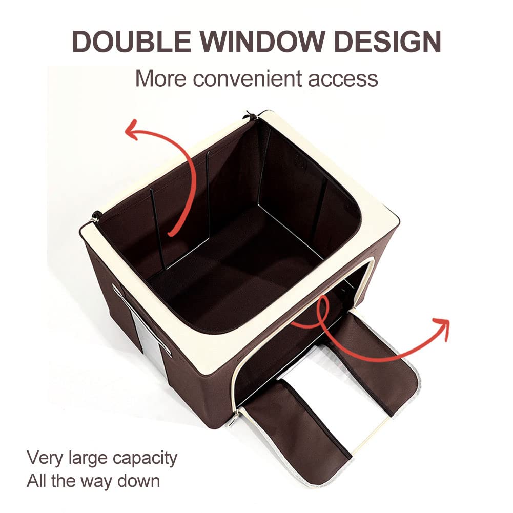 Foldable 100L Clothes Storage Bins [4 Pack] - Large Clear Window Oxford Fabric Organizer with Steel Frame & Durable Handles - Perfect for Closet, Bedding, Comforter & Seasonal Clothing Storage (Blue Bear)