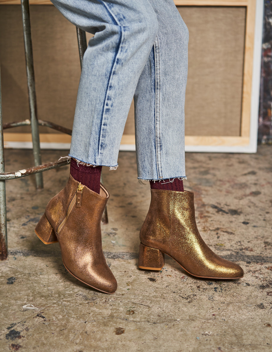 Gisèle Suede Bronze Heeled Ankle Boots - Stylish & Comfortable for Women's Casual Outfits, Office Wear & Evening Events