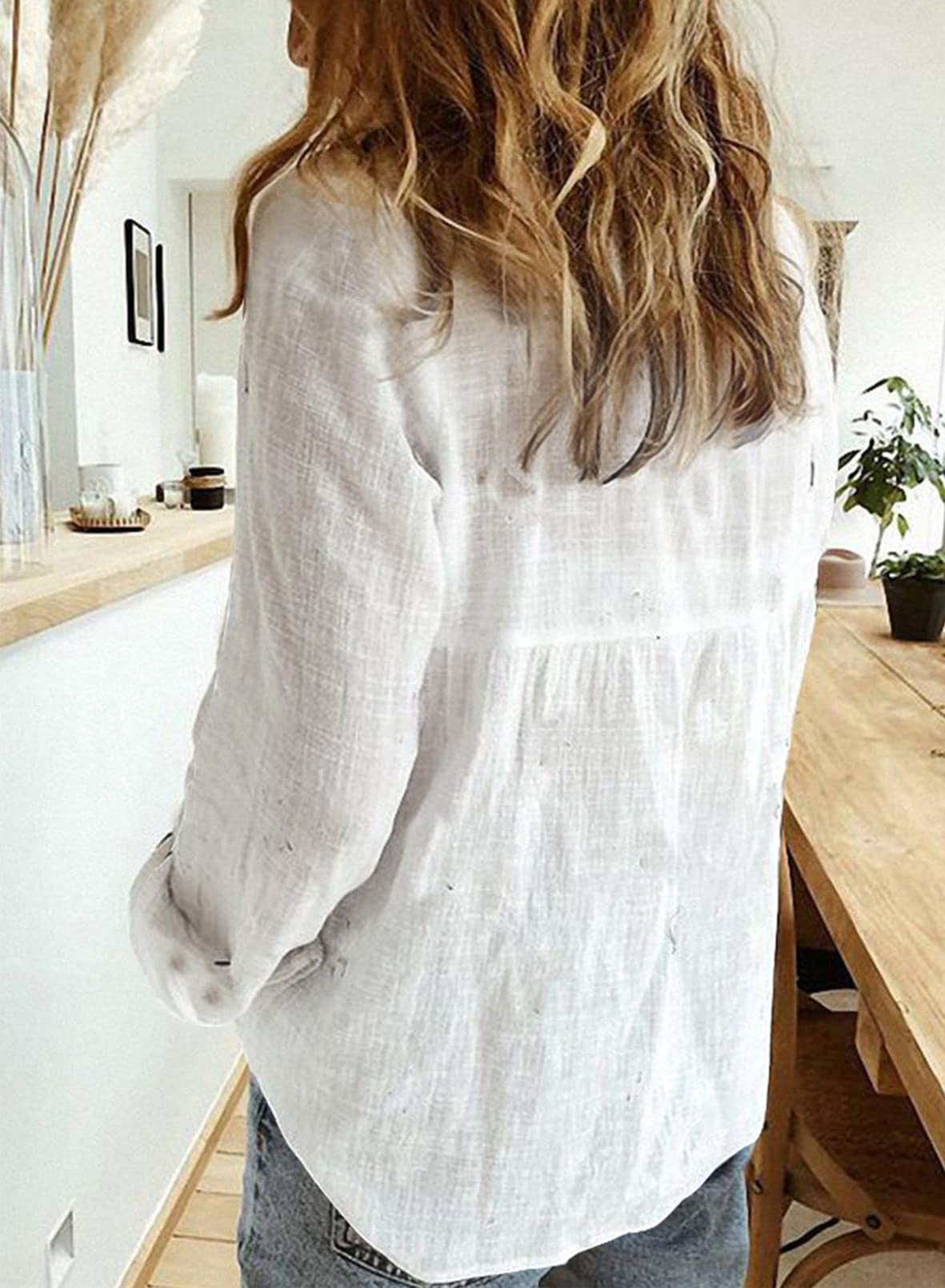 Stylish Women's V-Neck Roll Up Sleeve Button Down Blouse - Casual Office Wear & Spring Summer Tops for Women - Perfect for Work, Dating, and Everyday Outfits
