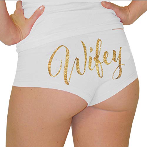 Elegant Bride Wifey Glitter Boyshorts - Sexy Lingerie for Women, Comfortable Wedding Night Underwear, Perfect for Honeymoon & Romantic Occasions