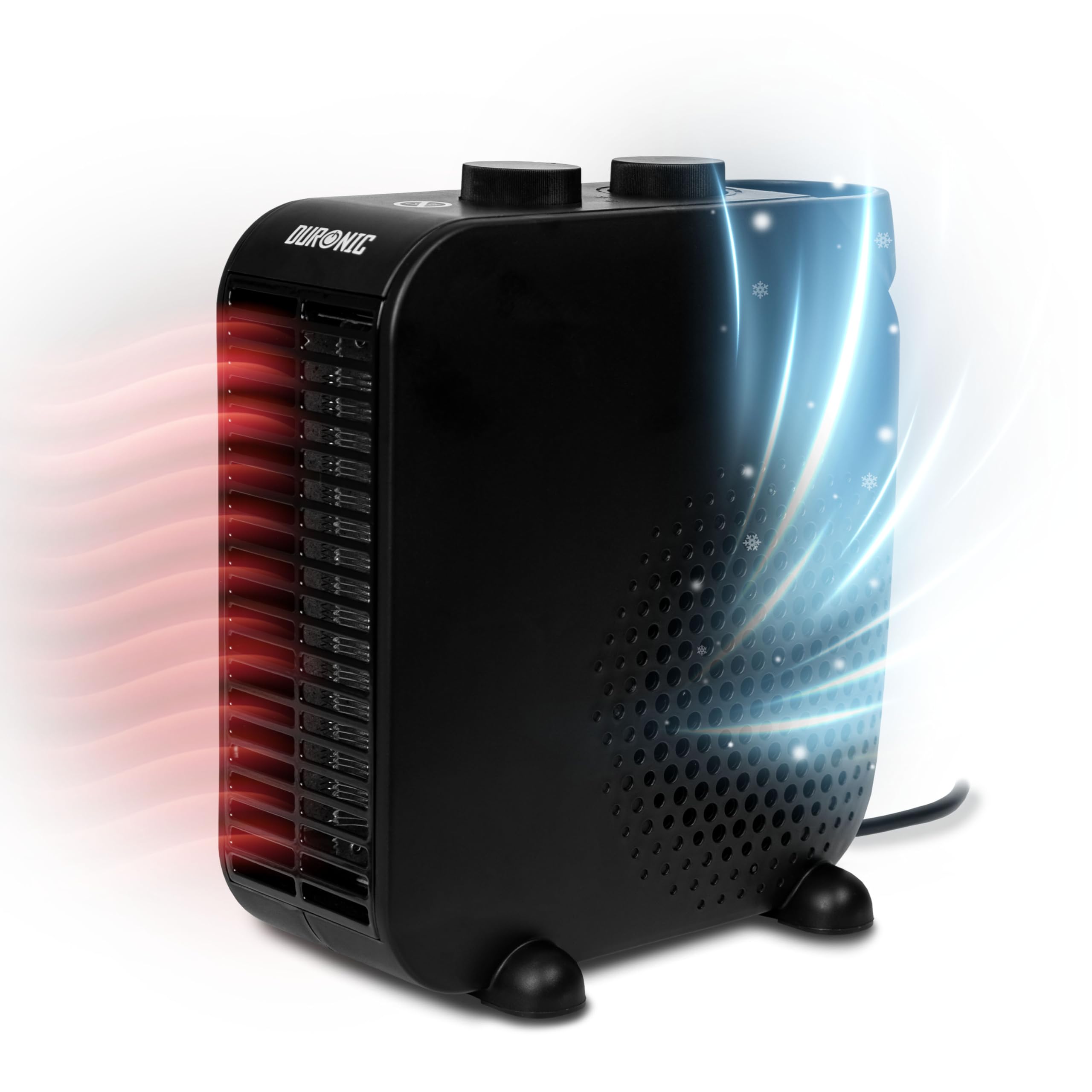 Duronic HV21 BK Adjustable Electric Fan Heater - Portable Space Heater with Cooling Function for Home, Office & Garage | Lightweight Flatbed & Upright Design | Perfect for Winter Heating and Summer Cooling