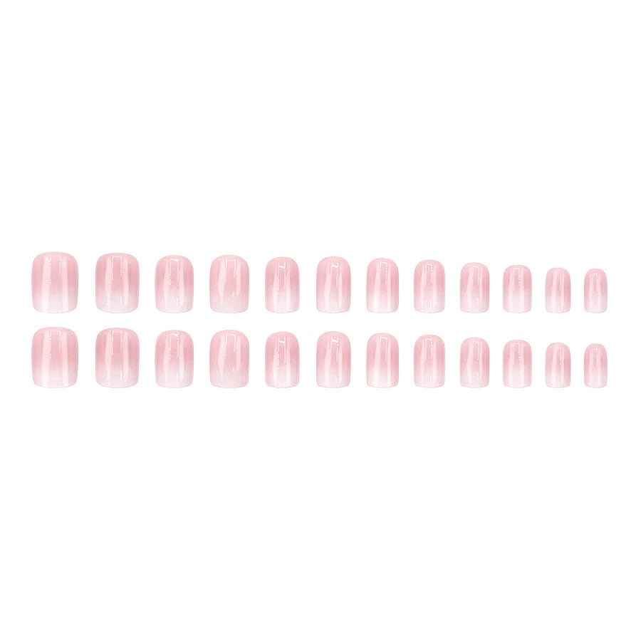 24PCS Short Square Press on Fake Nails - Natural Glitter Gradient French Design, Full Cover Acrylic Glue on Nails for Women | Perfect for Parties, Weddings, Daily Manicure & Nail Art Decoration