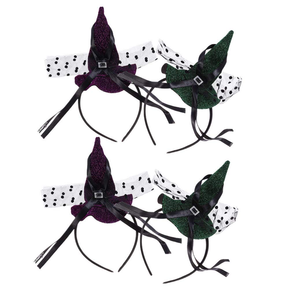Minkissy 4-Piece Halloween Witch Hat Set - Pointed Hat Headband, Tiara, Hair Tie & Bonnet for Women | Costume Accessories for Halloween Parties, Witch Costumes & Cosplay