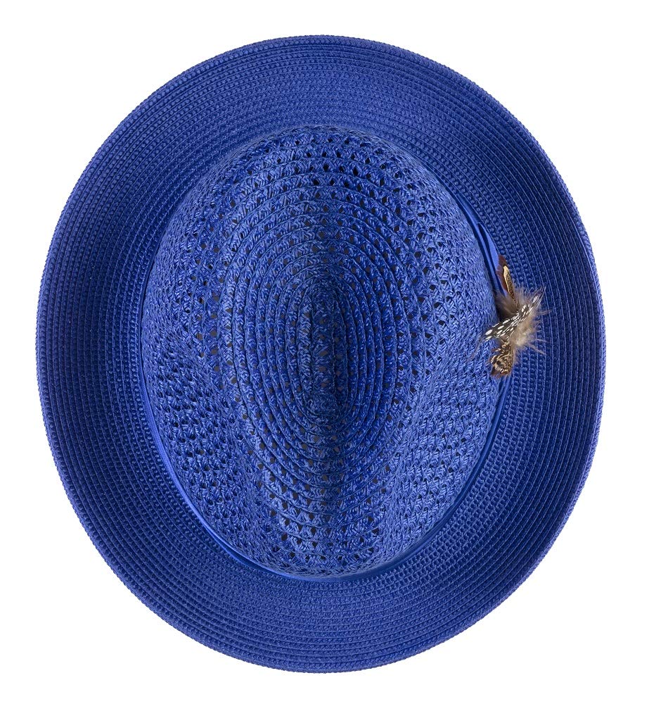 MONTIQUE Men's Braided Pinch Fedora Hat with Feathers - Lightweight & Breathable Polyester Summer Panama Hat for Outdoor, Beach, Travel & Casual Wear - Size H24