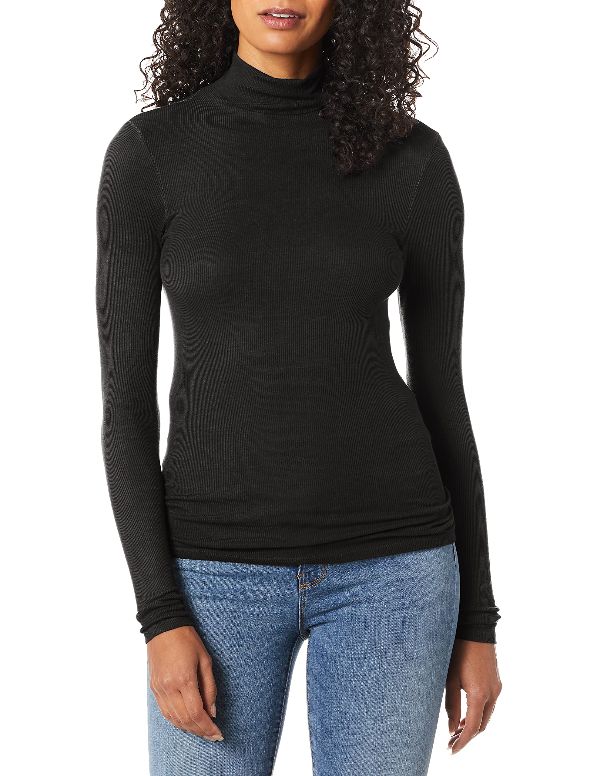 Enza Costa Women's Ribbed Fitted Long Sleeve Turtleneck Top - Soft Stretch Knit Sweater for Layering & Winter Outfits
