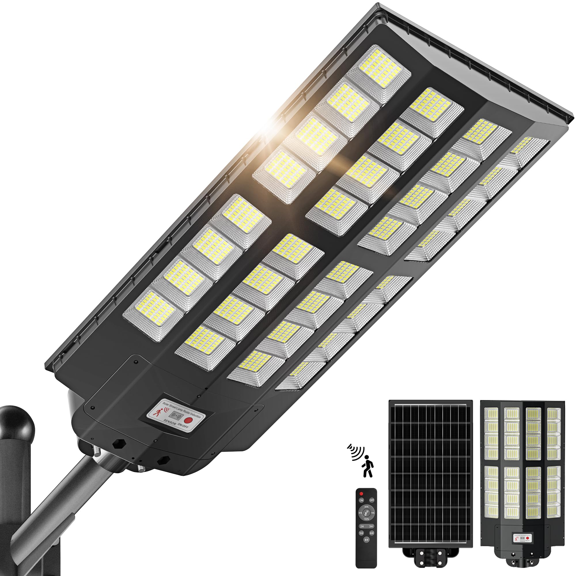 7000W Solar Street Lights Outdoor - Wide Angle Solar Lights for Commercial Parking Lots, Dusk to Dawn Motion Sensor LED with Remote Control, 7000K Bright White IP66 Waterproof - Perfect for Pathways, Driveways, and Security Lighting