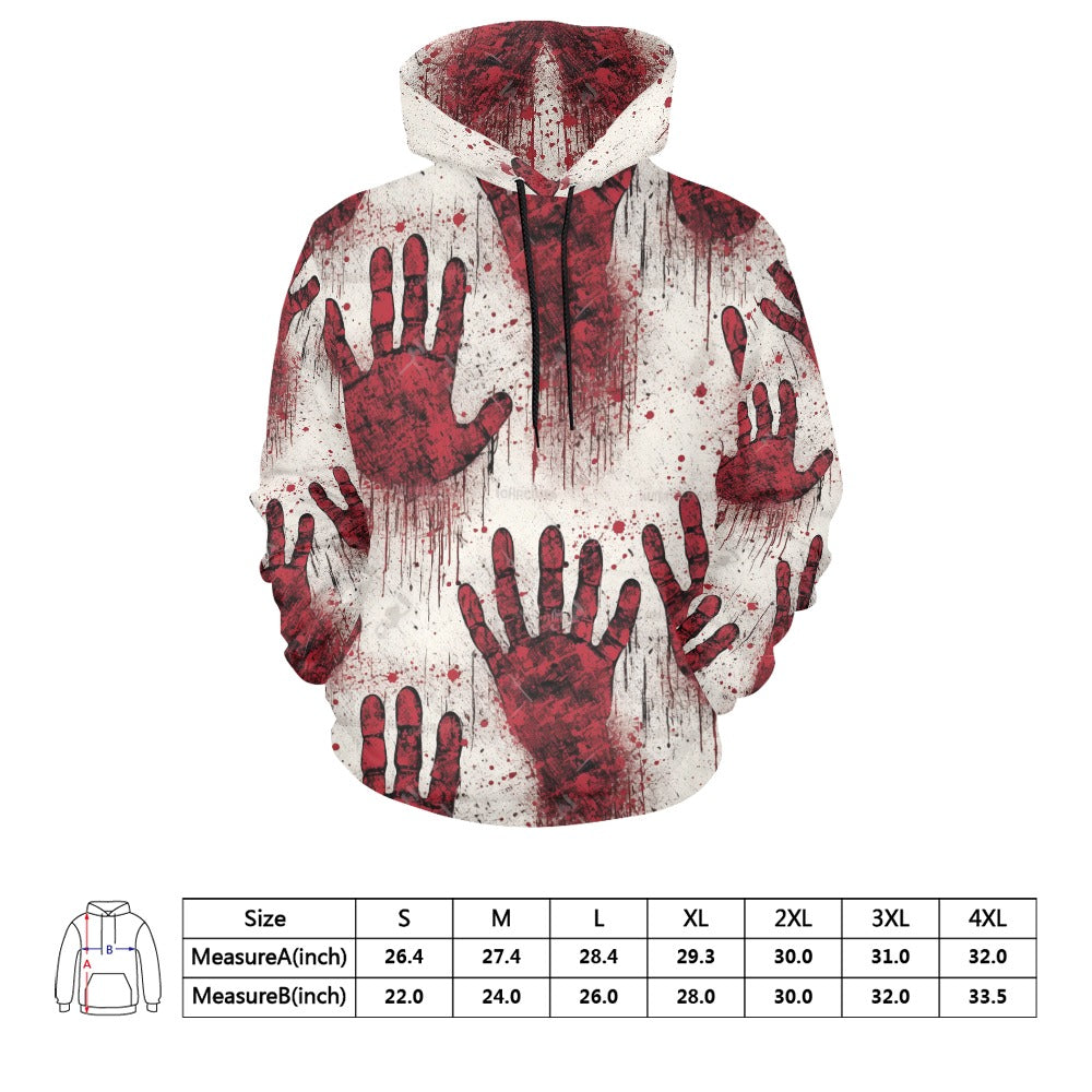 Scary Bloody Hand Print Hoodie - Halloween Horror Costume, Cosplay & Haunted House Outfit for Men & Women