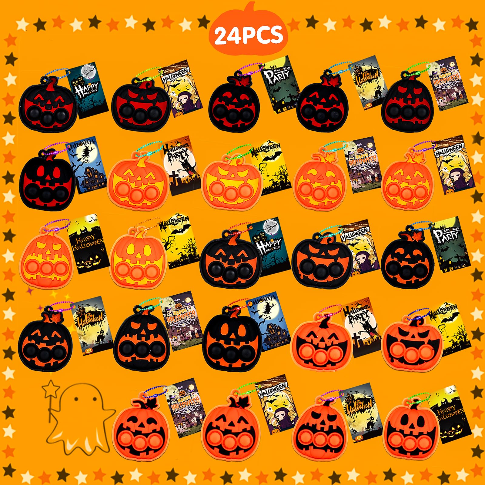 24-Pack Halloween Pumpkin Pop Fidget Toys for Kids - Fun Halloween Party Favors, Classroom Prizes & Trick or Treat Goodie Bag Stuffers - Perfect for Classroom Rewards, Party Giveaways and Halloween Festivities