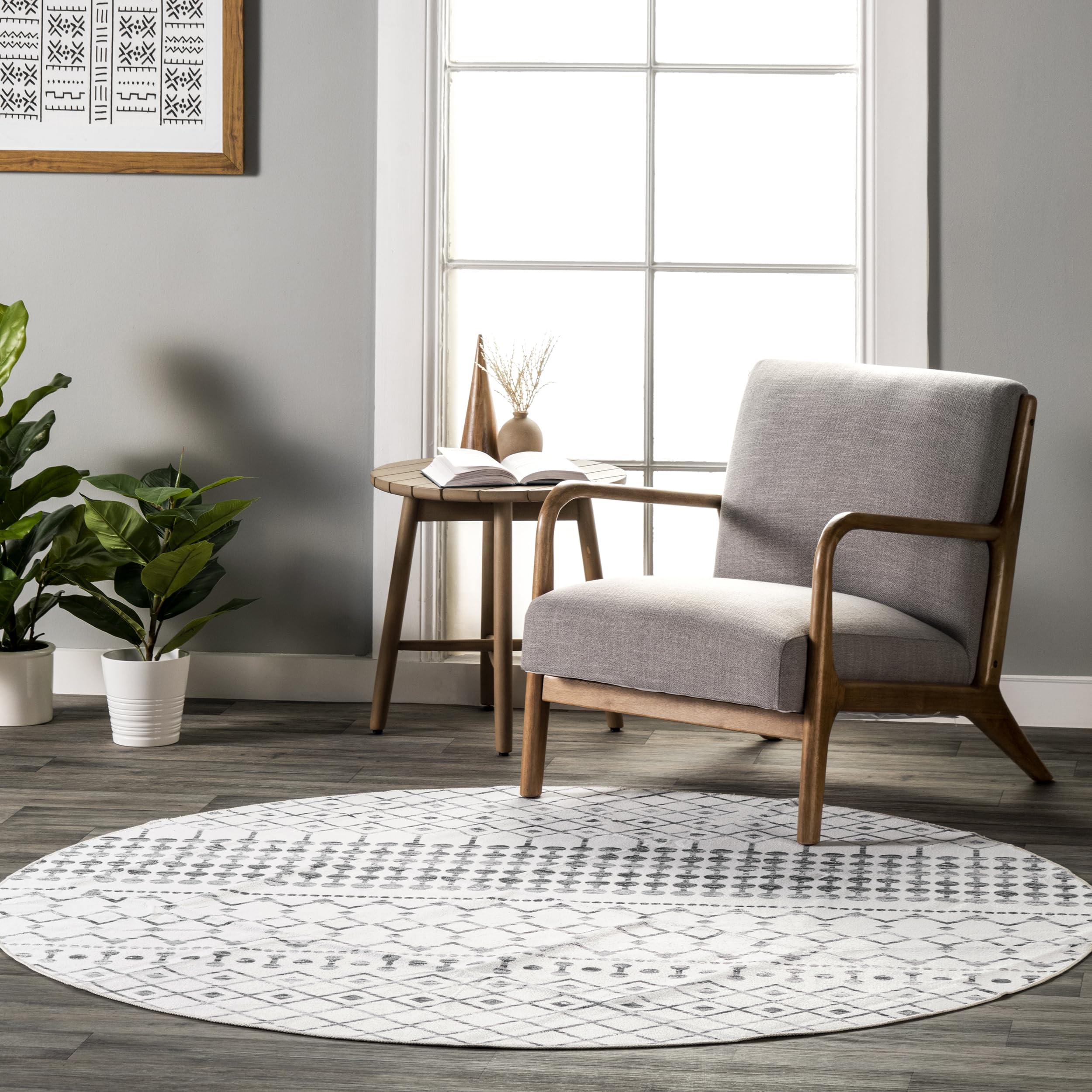 nuLOOM 8' Round SpinClean Machine Washable Stain-Resistant Area Rug with Non-Slip Backing - Soft Low Profile for Living Room, Bedroom & Dining Room - Blythe Grey | Perfect for High Traffic Areas, Pet-Friendly & Easy Cleaning