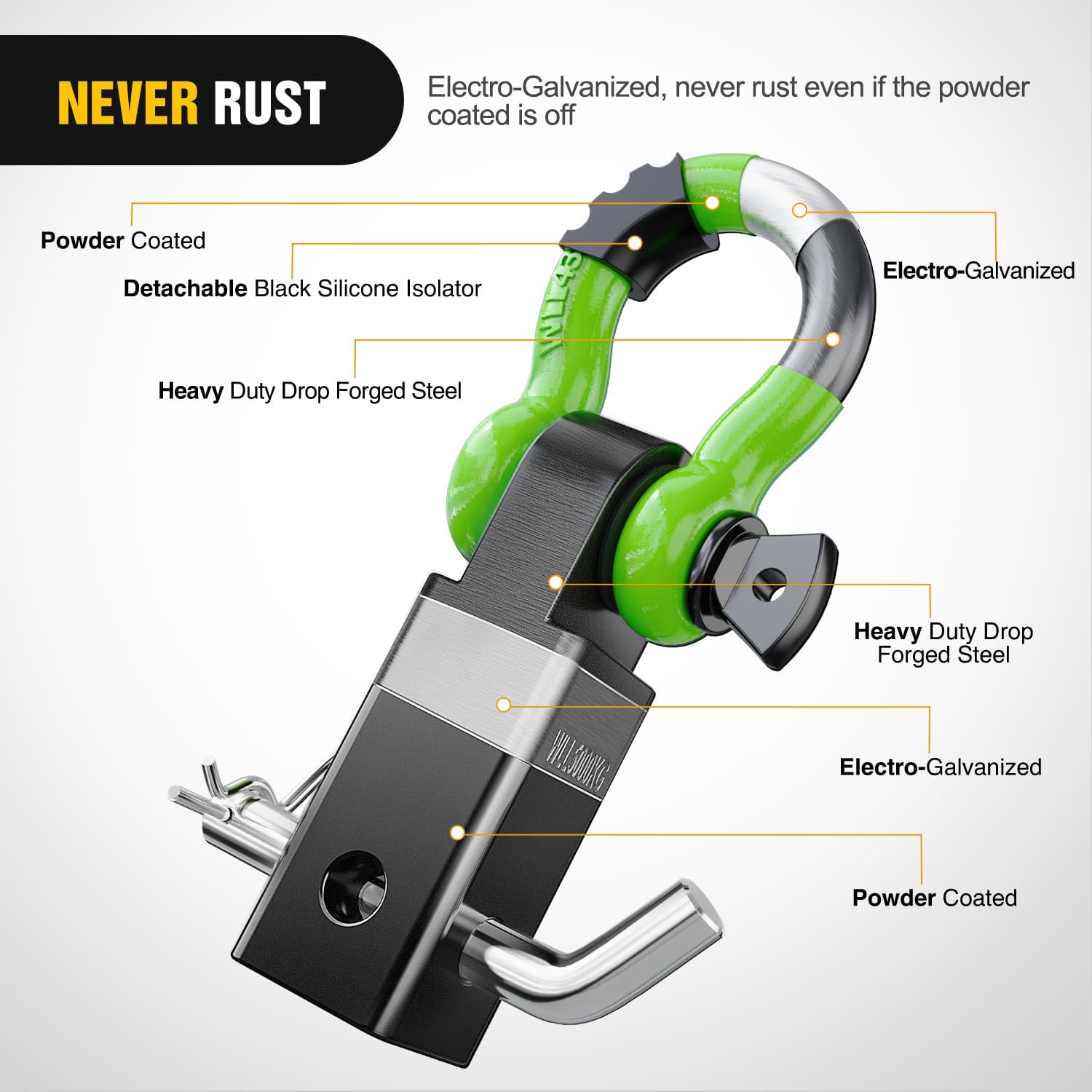 2 Inch Shackle Hitch Receiver with 3/4 Inch D Ring Kit - Heavy Duty Off-Road Towing Accessory for Trucks, Jeeps & Trailers (Green) - Perfect for Recovery, Towing & Off-Road Adventures