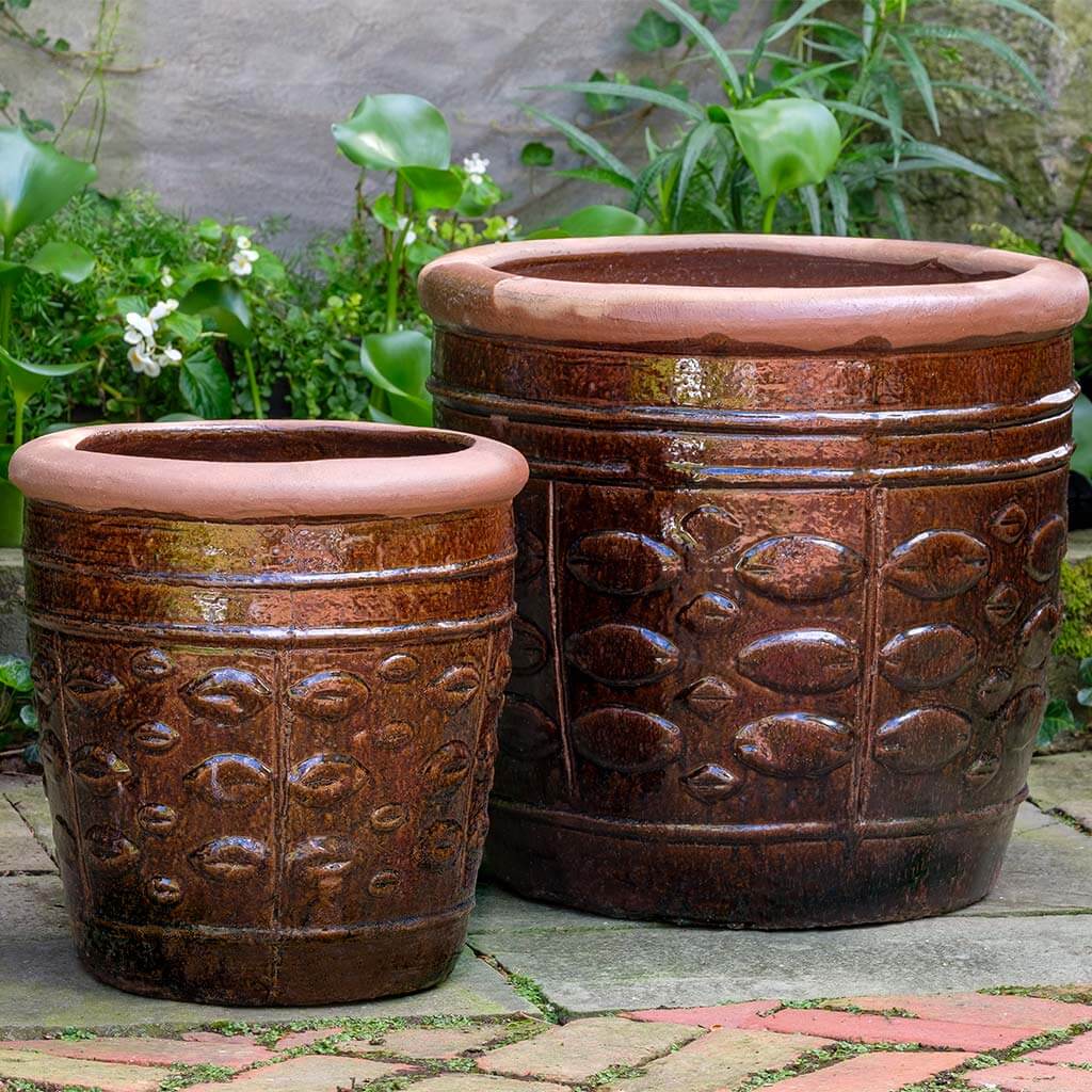Campania International Rustic Brown Leaf Planter Set of 2 - Outdoor Garden Flower Pots for Patio, Deck & Porch Decor